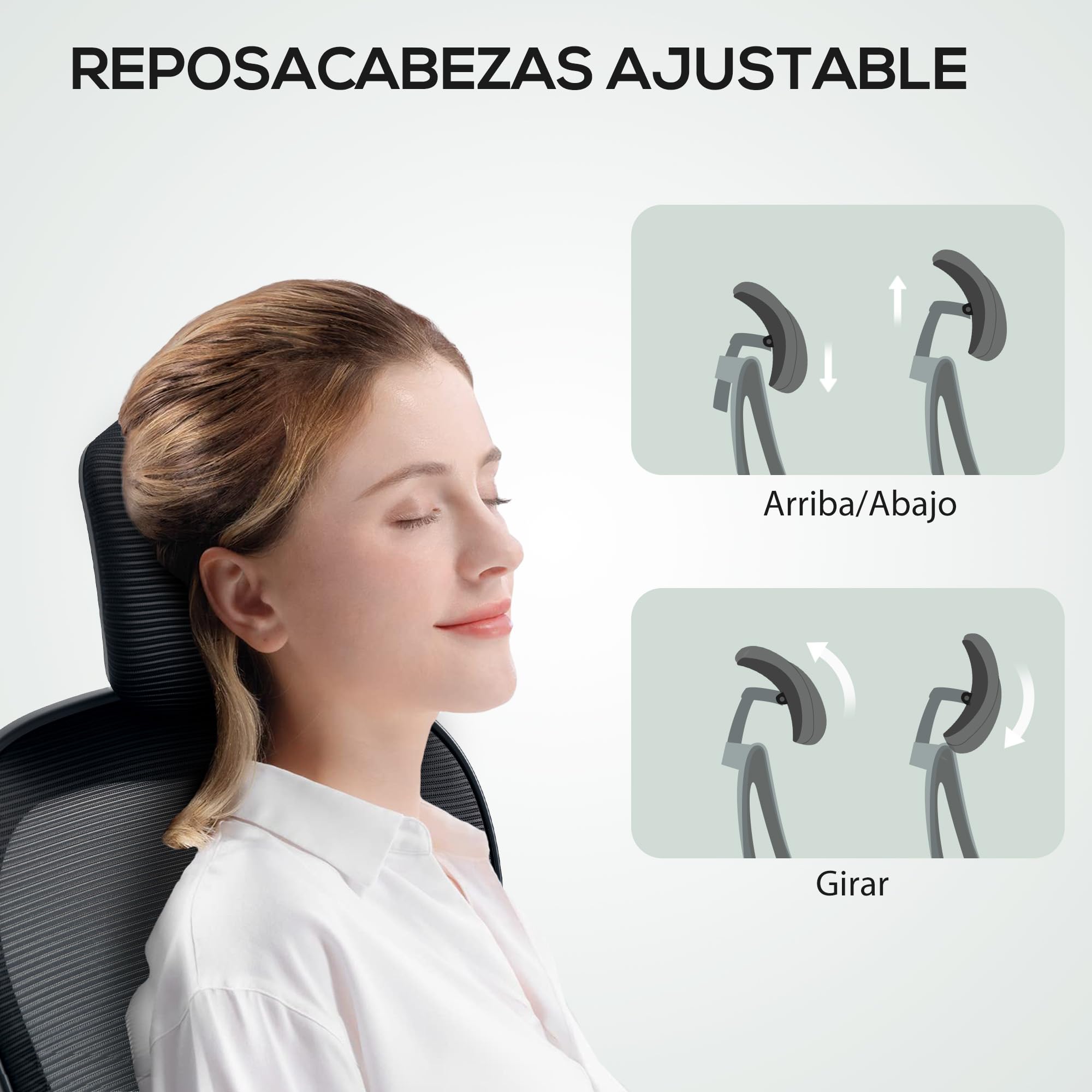 HOMCOM Silla de Oficina Giratoria de Malla Transpirable 120 kg Negro | Silla de Escritorio, Altura Ajustable, Reposacabezas y Soporte Lumbar Ajustables, Silla de Despacho Basculante