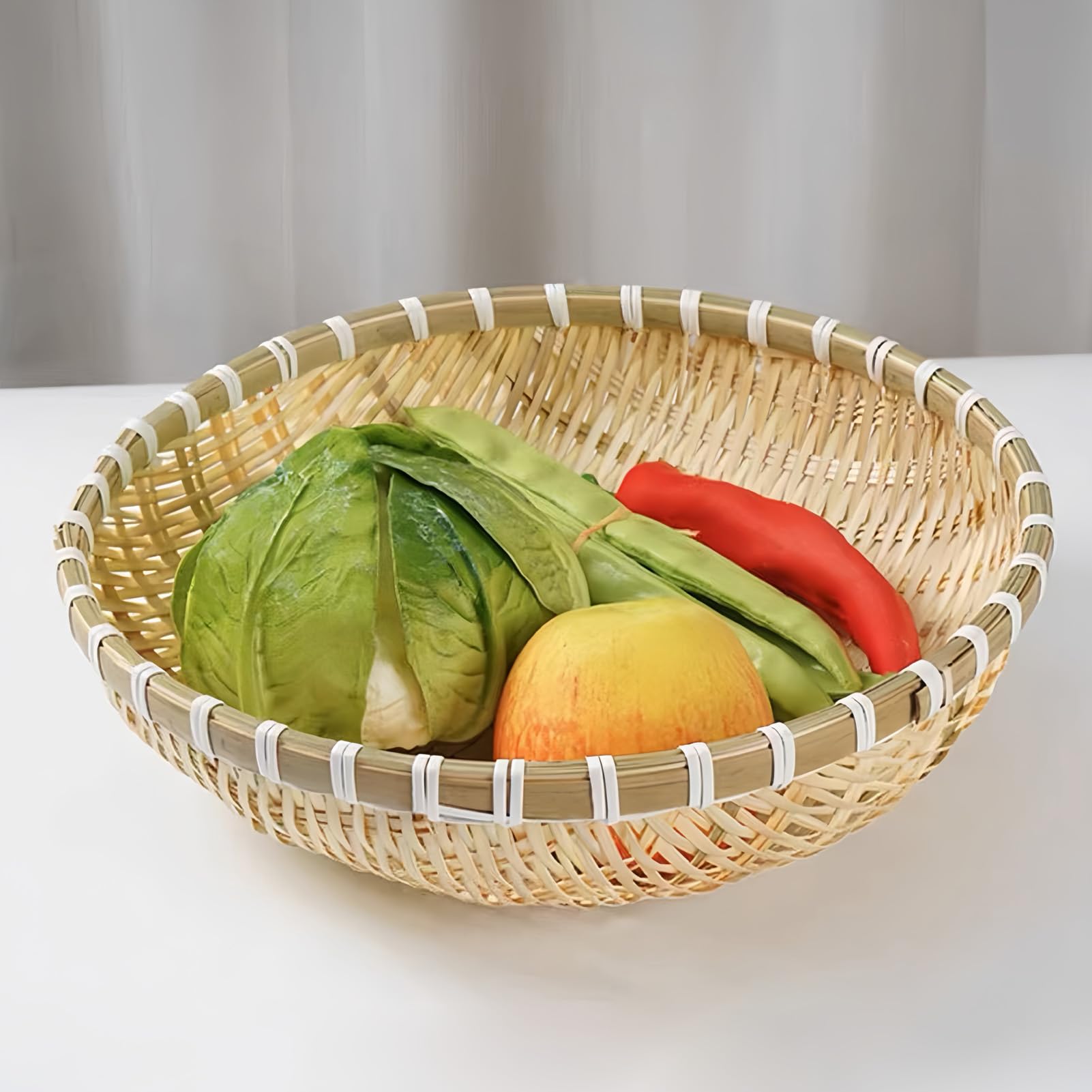 Platos de bambú de 33cm y bandeja de almacenamiento redonda para organización de cocina