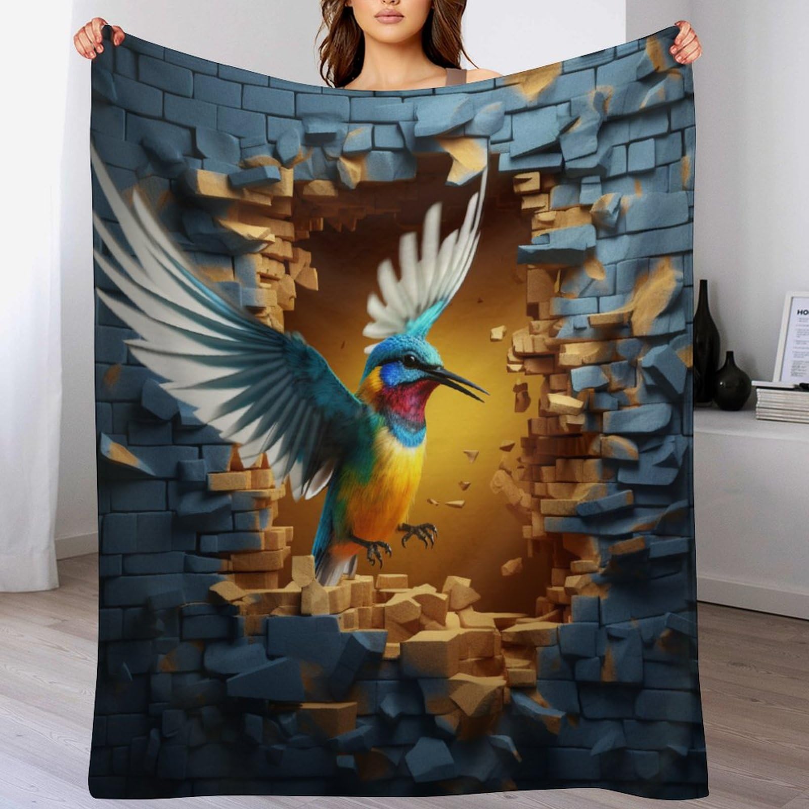 Couverture polaire oiseau pour lit et canapé plaid douillet 130x180cm