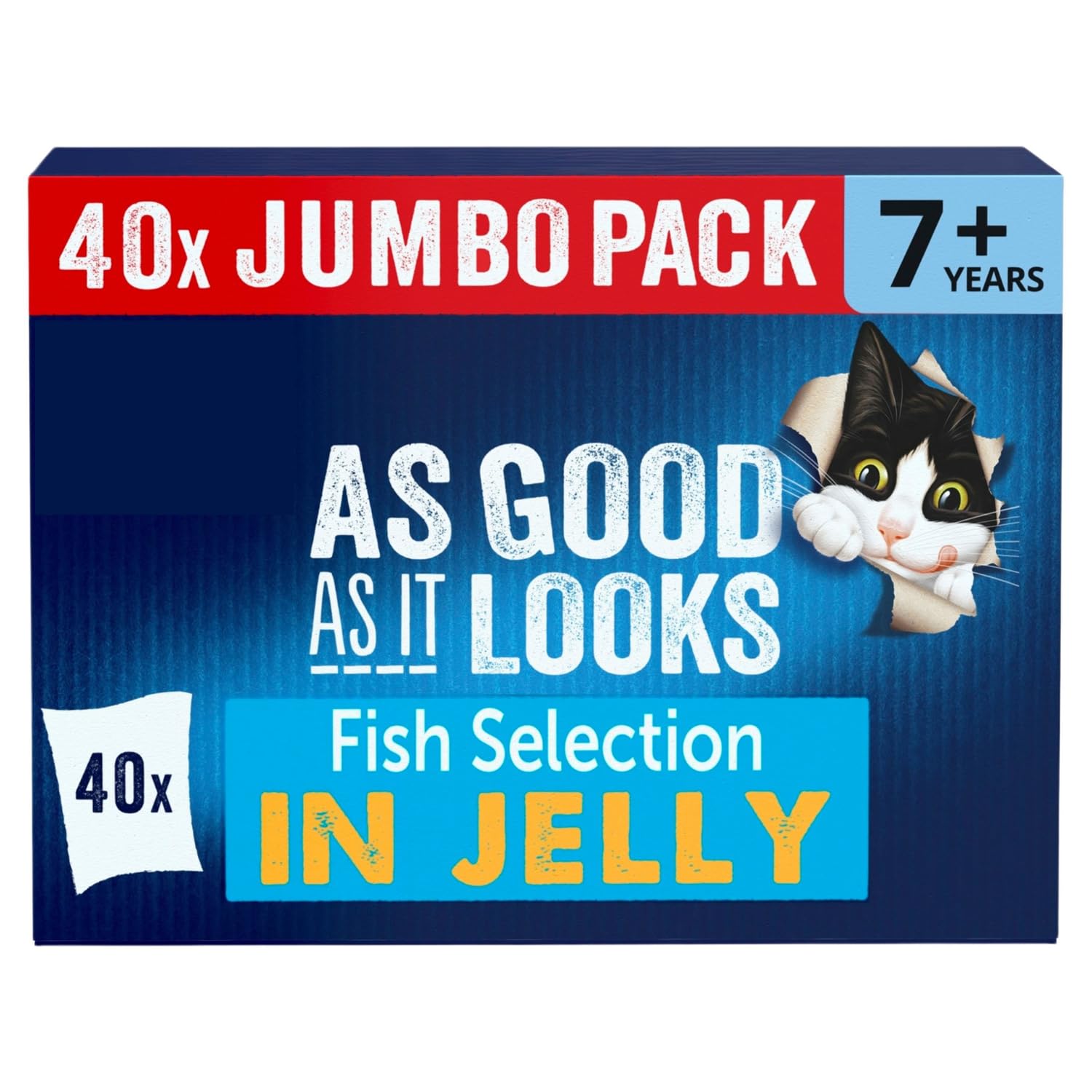 As Good as It Looks Senior 7+ Wet Cat Food Fish Selection in Jelly 40x85g - 7+ Meals Look, Smell & Taste Delicious, With Tender Pieces in Jelly With Vitamins & Antioxidants