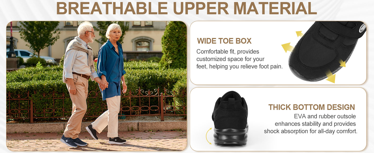BibHoly Diabetische schoenen voor dames en heren, extra brede pasvorm, gemakkelijk te sluiten, orthopedische schoenen voor gezwollen voeten, plantaire fasciitis, lichtgewicht wandelsneakers met