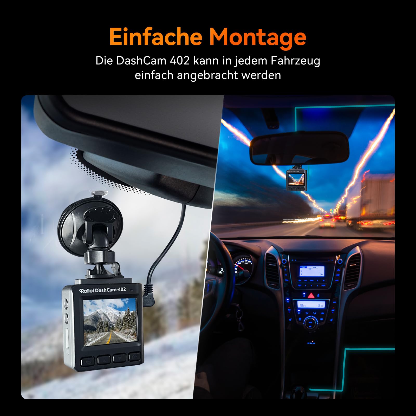 Rollei Dashcam 402 mit GPS und G-Sensor | Rechtskonforme Autokamera vorne | 1080p Full-HD | Auto-Kamera zur Überwachung und Parküberwachung | Dash Cam Video-Registrator mit Loop Funktion