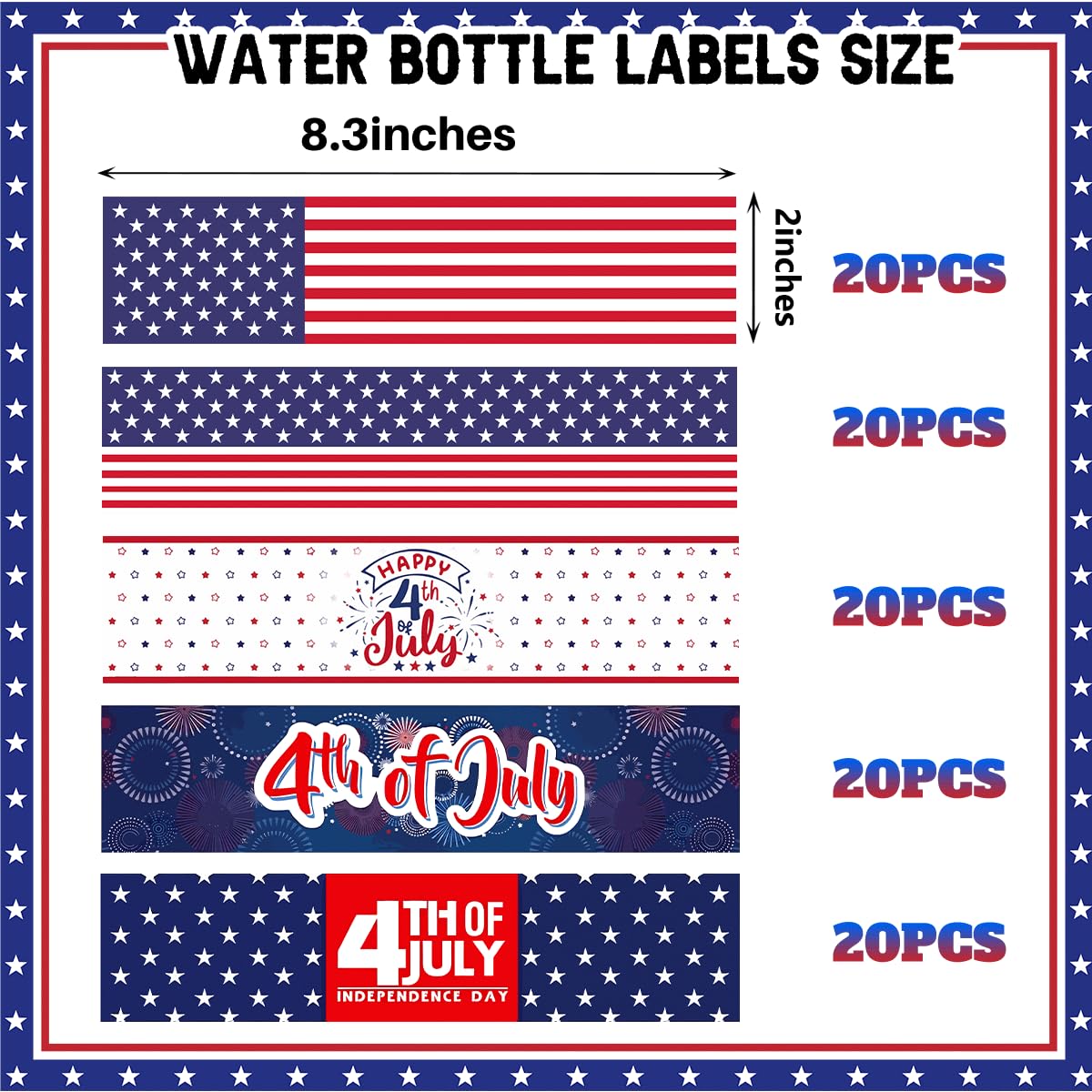 Patriotic 4th of July Independence Day Water Bottle Labels Sticker America Memorial Day Banquets Dinners Party Kitchen Dining Table Decorations - 100pcs