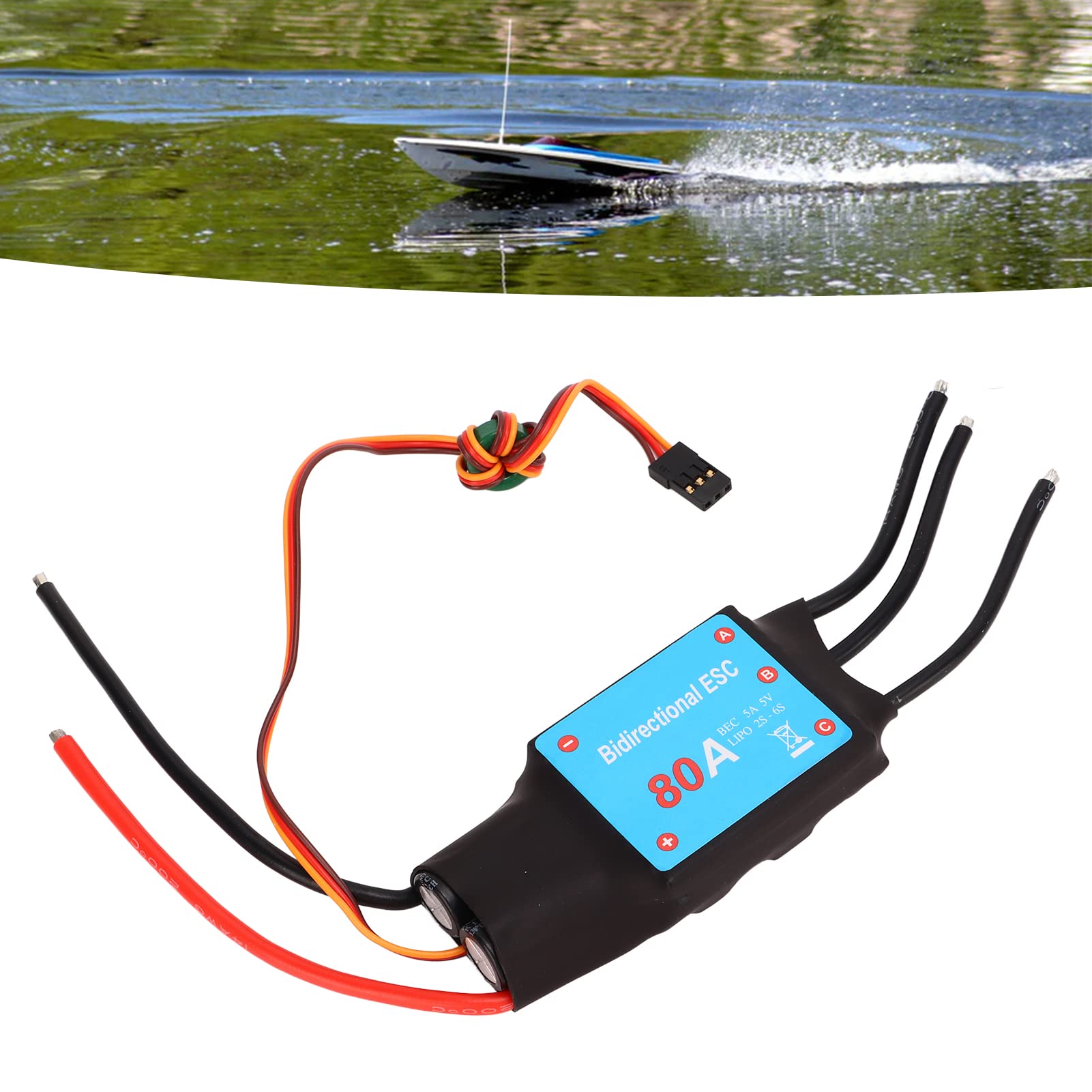 Łódź RC bezszczotkowa ESC 80A z wyjściem 5 V 5 A BCE, wielofunkcyjny kontroler prędkości ESC, idealny do łodzi RC i podwodnego śmigła, funkcje automatycznego uczenia się, alarm czasowy,