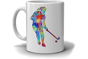 Artistic Watercolor Mug Showcases Field Hockey Player