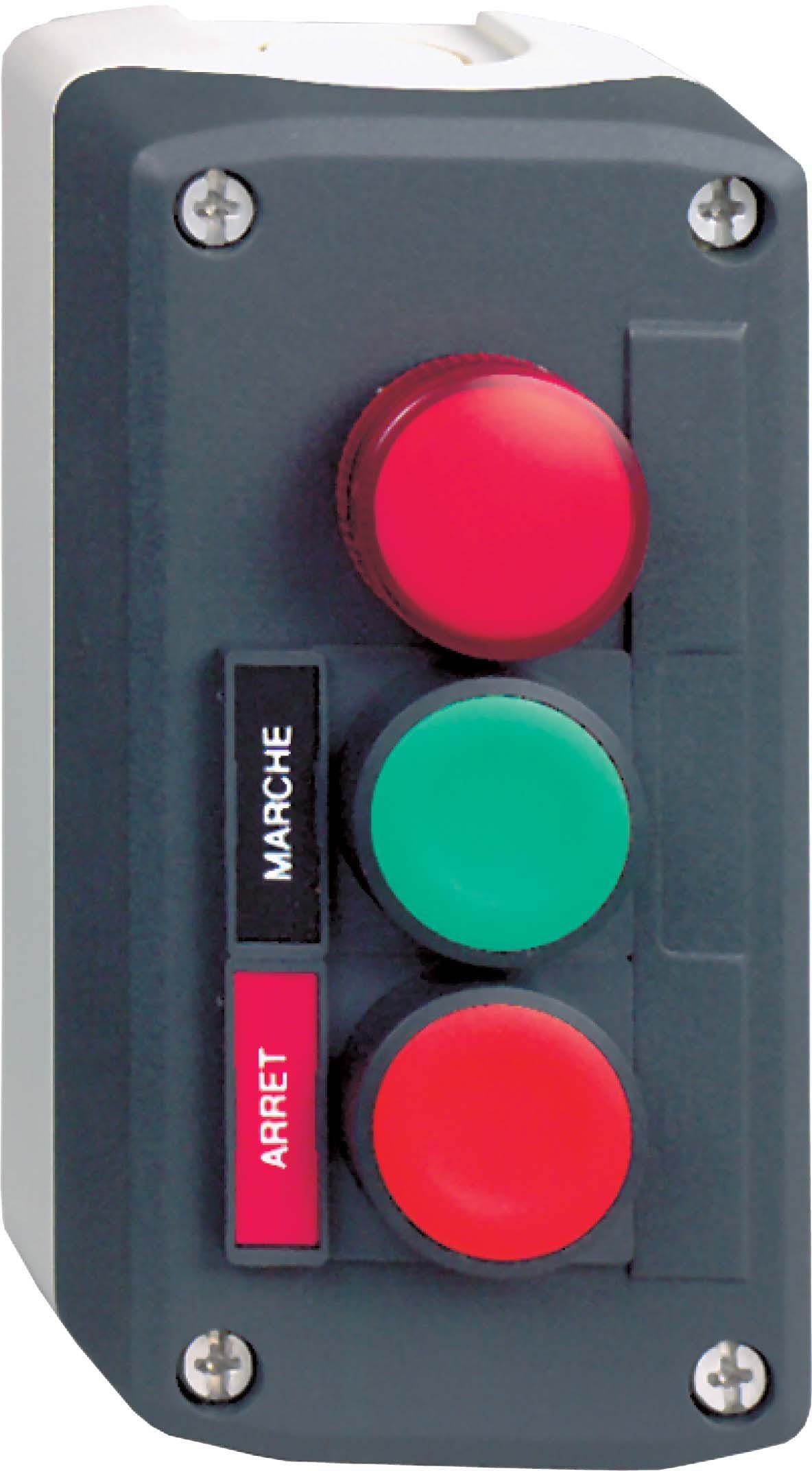 Boîte de commande 2 boutons poussoirs et voyant rouge LED 24V pour automates