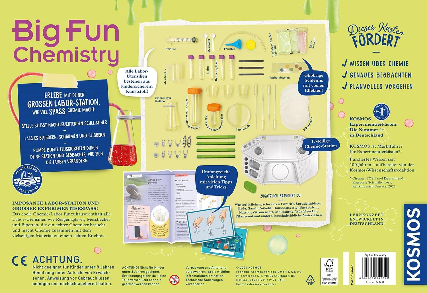 Kosmos 645649 Big Fun Chemistry – szalona stacja chemiczna, zestaw eksperymentów dla dzieci od 8 lat, lśniący śluz, bąbelki płynne, zestaw chemiczny dla dzieci