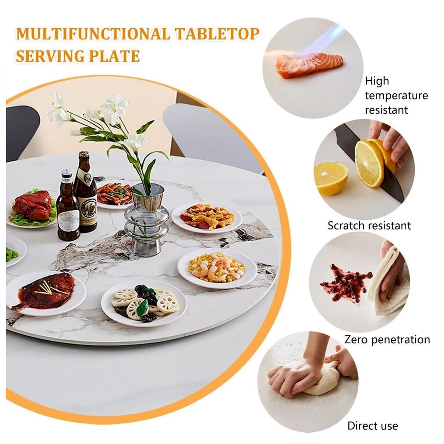Plateau Tournant en Ardoise, Plateau Rotatif Rond pour Table à Manger, Rotation Fluide, Pas Facile à Vider, Diamètre 60 cm, 70 cm, 80 cm, 90 cm, 100 cm(Black-Gold,70cm/28)
