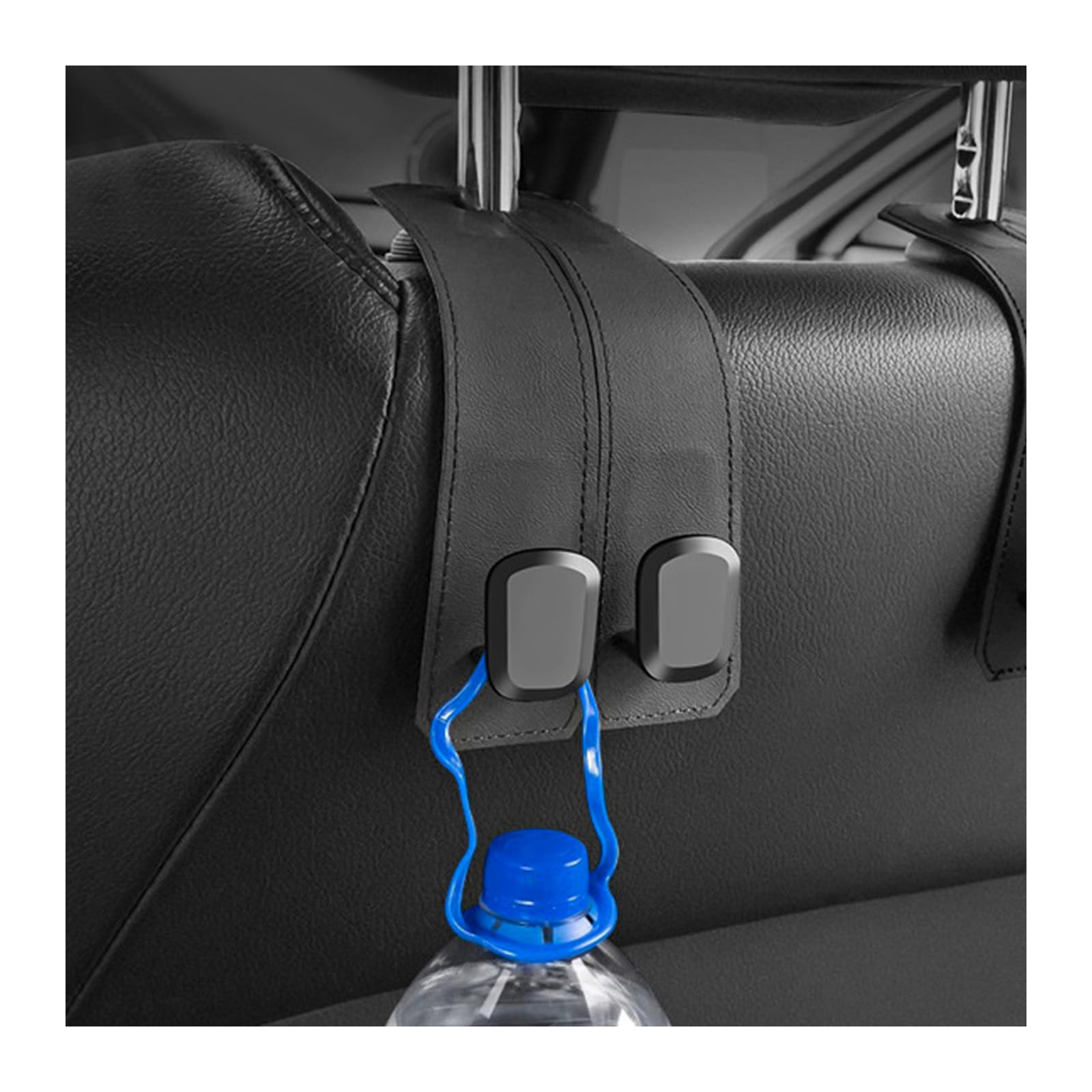MUQIDA Car Seat Headrest Hook, Leather Head Rest Hanger Holder with Double Metal Hooks, Flexible Auto Seat Back Storage Organizer for Purses Bags