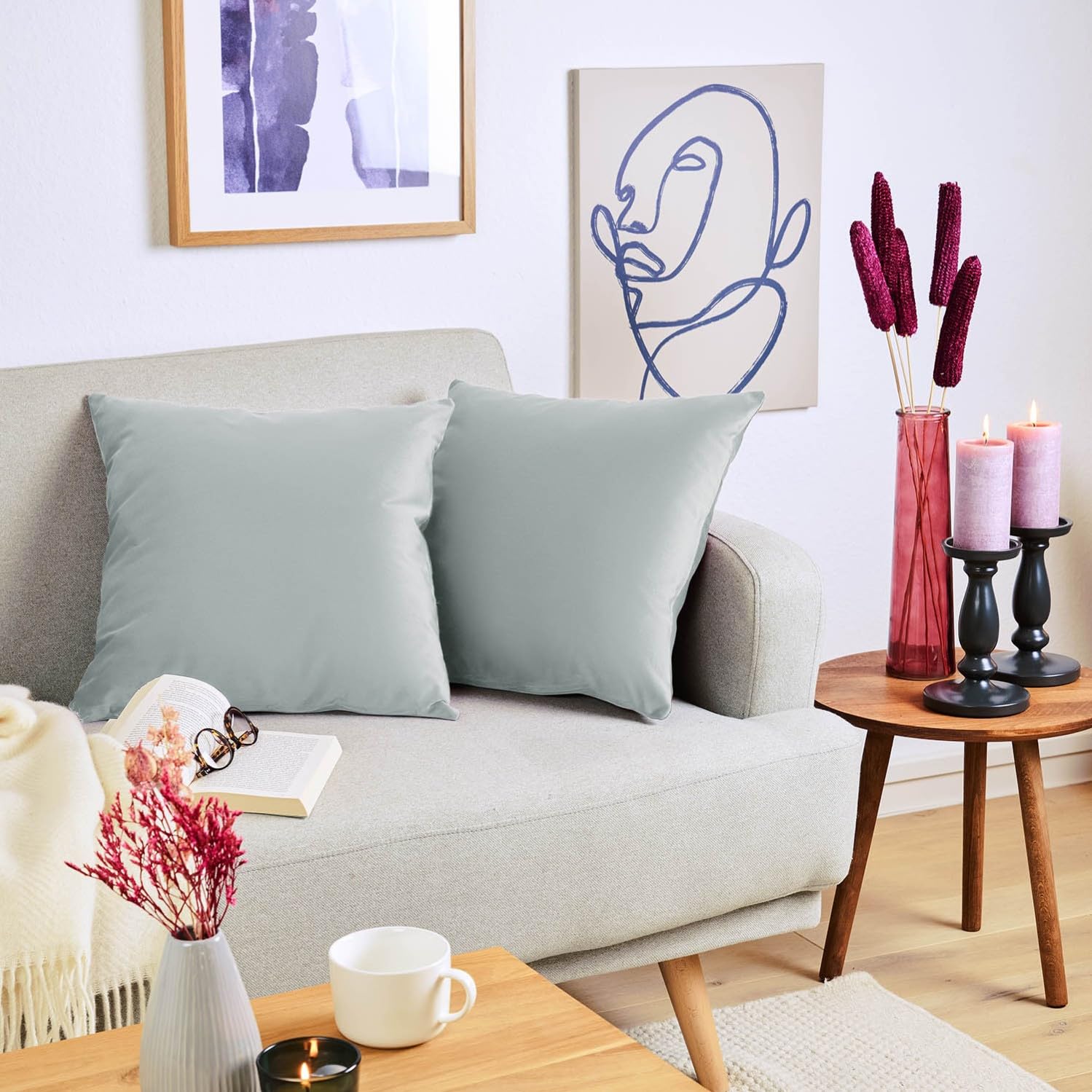 Blumtal Set di 2 Federe Cuscini Divano 50x50 cm in Velluto, con Chiusura Lampo Invisibile, Eleganti Copricuscini Divano in Morbido Velluto,Taglia 50 x 50, Grigio Dove