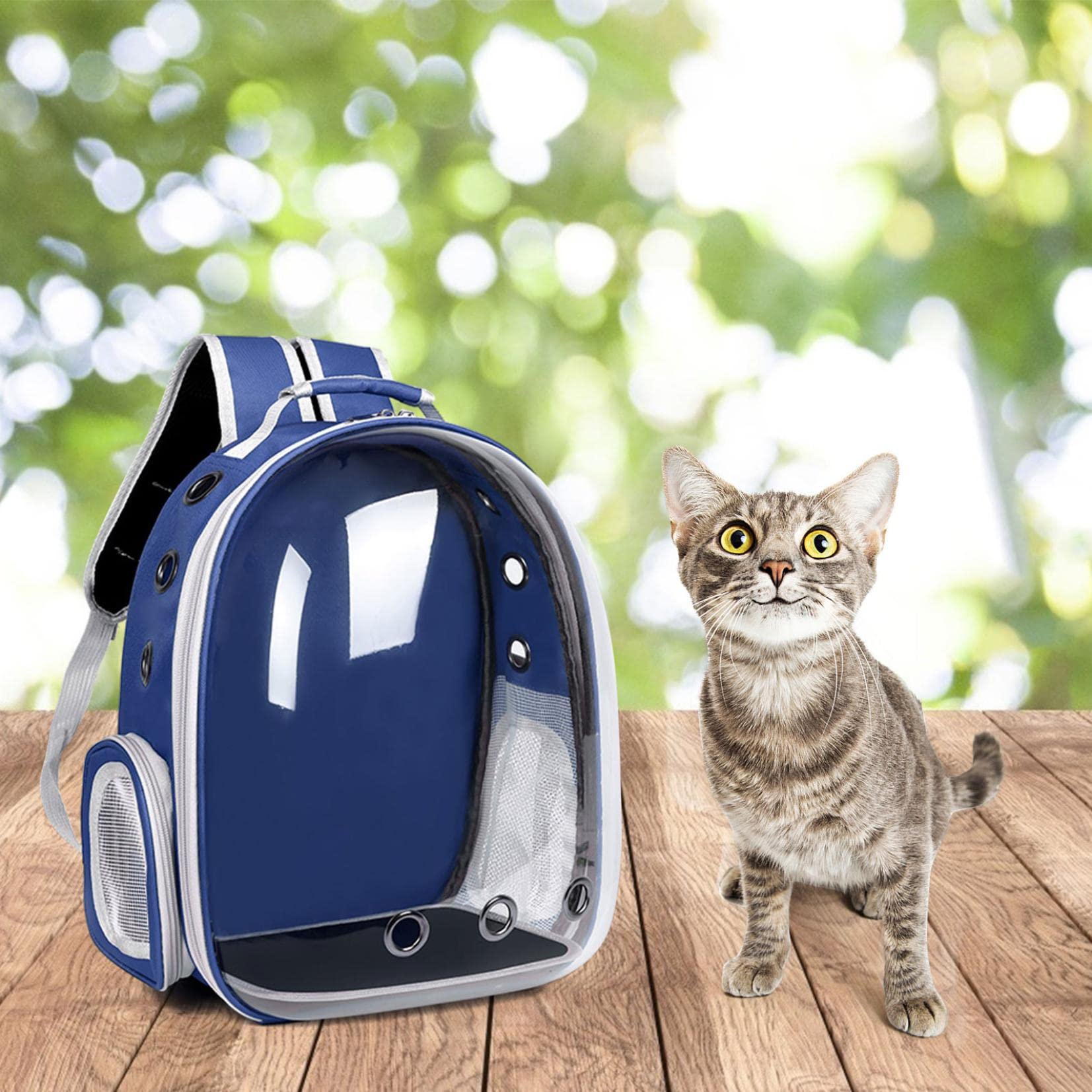 Katzen-Rucksack, Haustier-Luftpolster-Rucksack, von Fluggesellschaften zugelassen, belüfteter, transparenter Raumkapsel-Rucksack, Haustier-Reise-Tragetasche for kleine, mittelgroße Katzen und Welpen/8