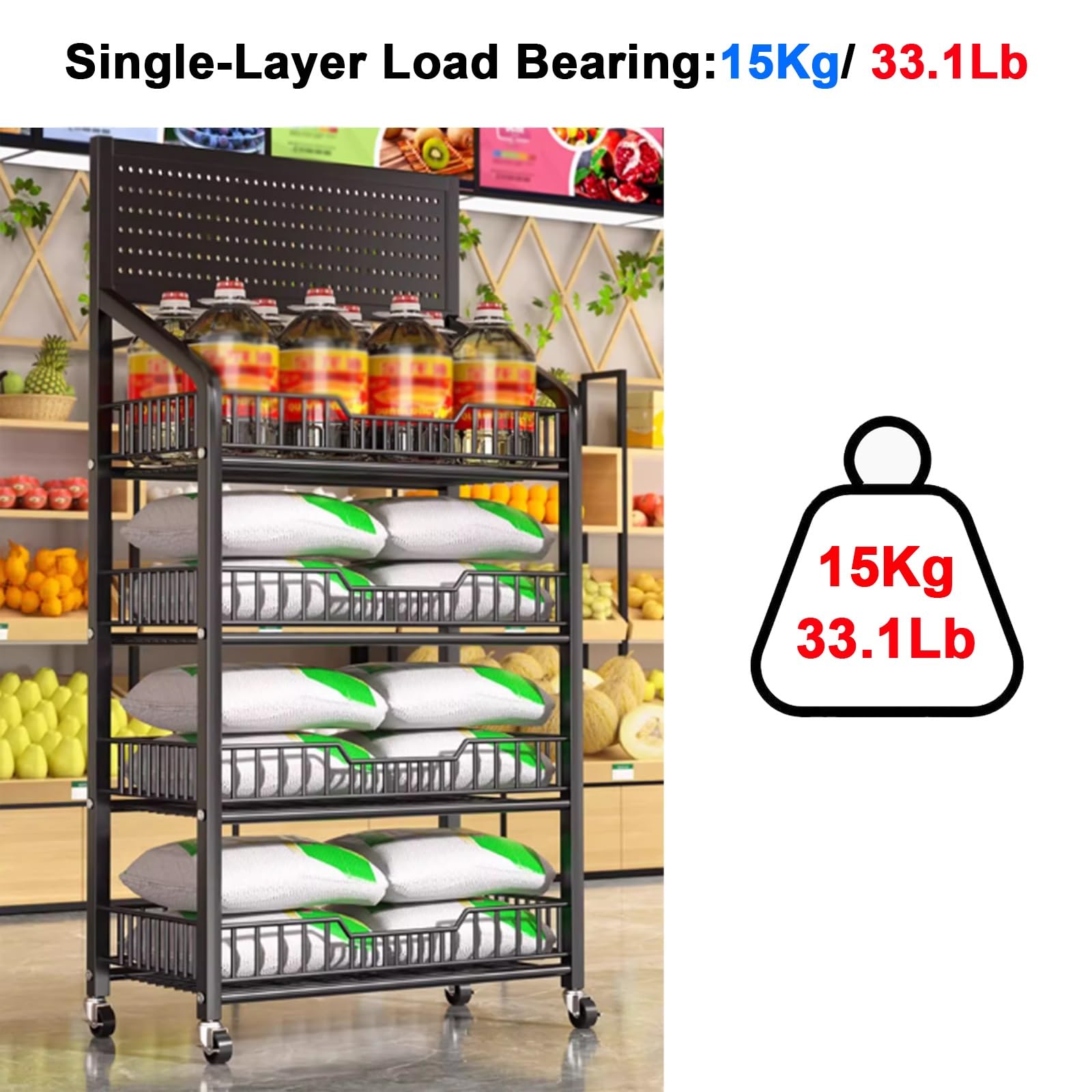 Estante de almacenamiento de alimentos, estante de 4 niveles, altura 140 cm, longitud 60 cm, ideal para organización de puestos de concesión