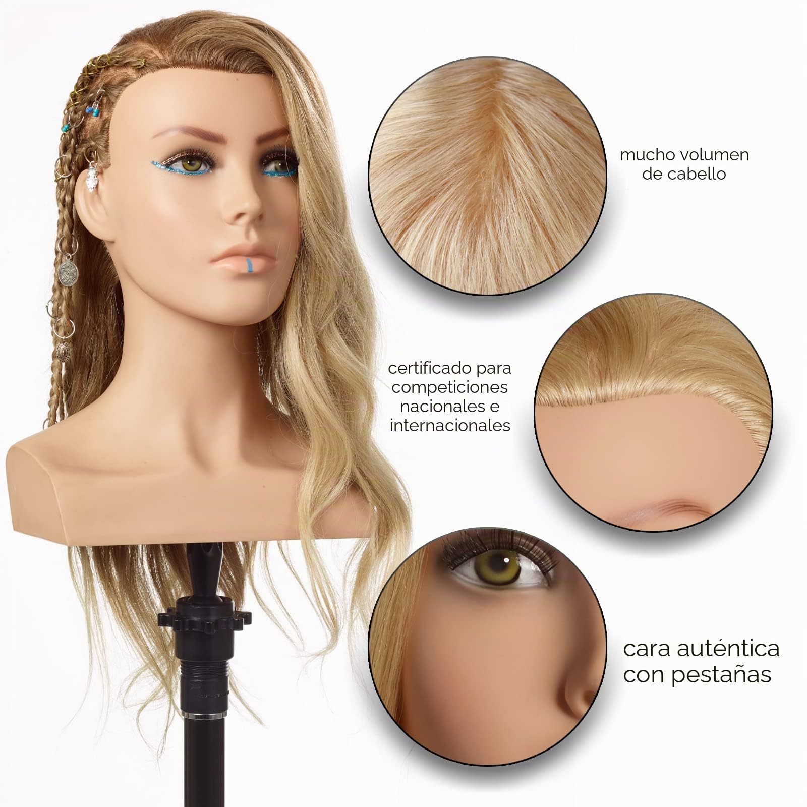 L'IMAGE Raphaela Cabezal de Peinado, Rubio Platino, con Cabello Natural, con pestañas