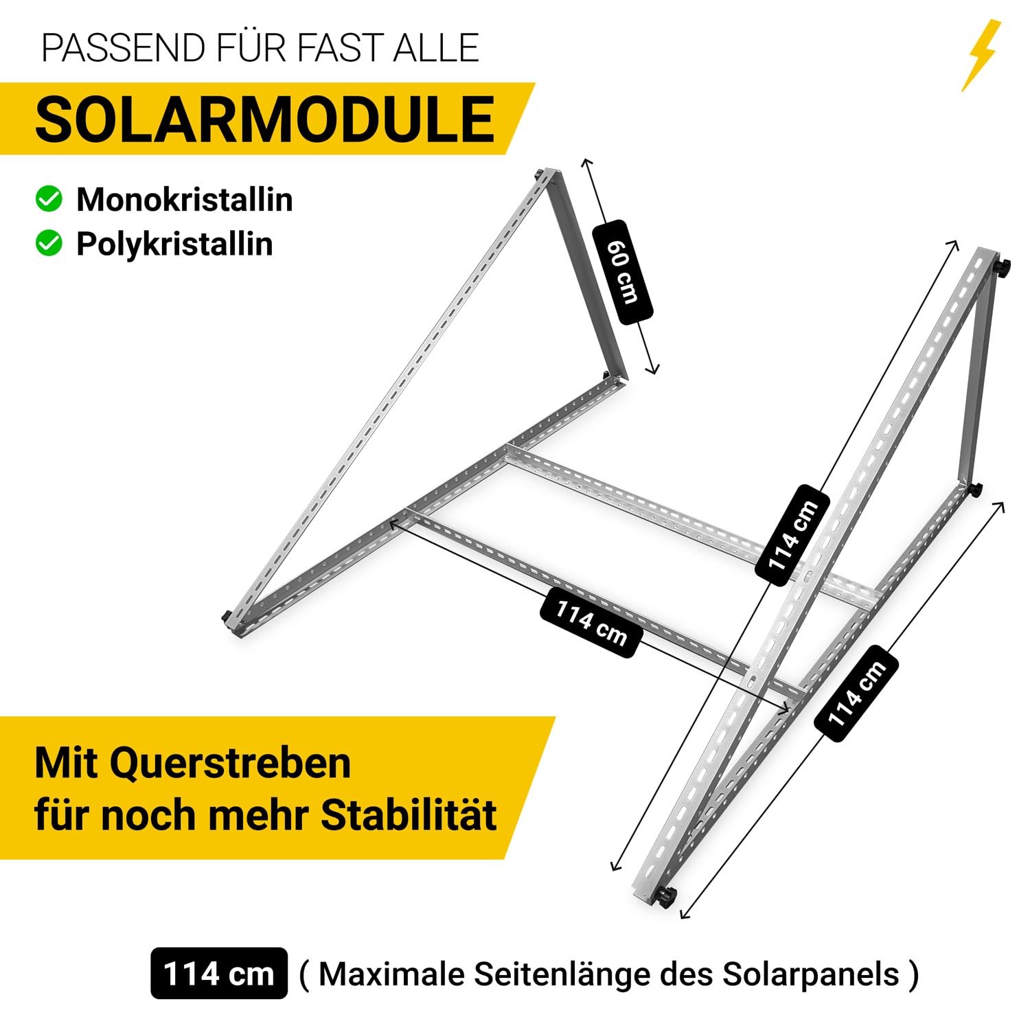 Avoltik Balkonkraftwerk Halterung 2er Set [0% MwSt.] - Solarpanel Halterung Flachdach [0-90° verstellbar] Solarmodul Halterung Flachdach - Ideal für Dach, Boden & freistehend - 114 cm - Alu 6005-T5