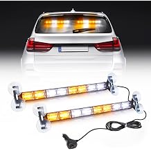OPP ULITE Emergency Flashing Strobe Lights, 3 Color 60 Flash Mode, 96pcs Led, Memory Function, Suction Cups 2 x 40CM Safety Windshield Dash Traffic Advisor Light Bar for Vehicles, White Amber 2 In 1