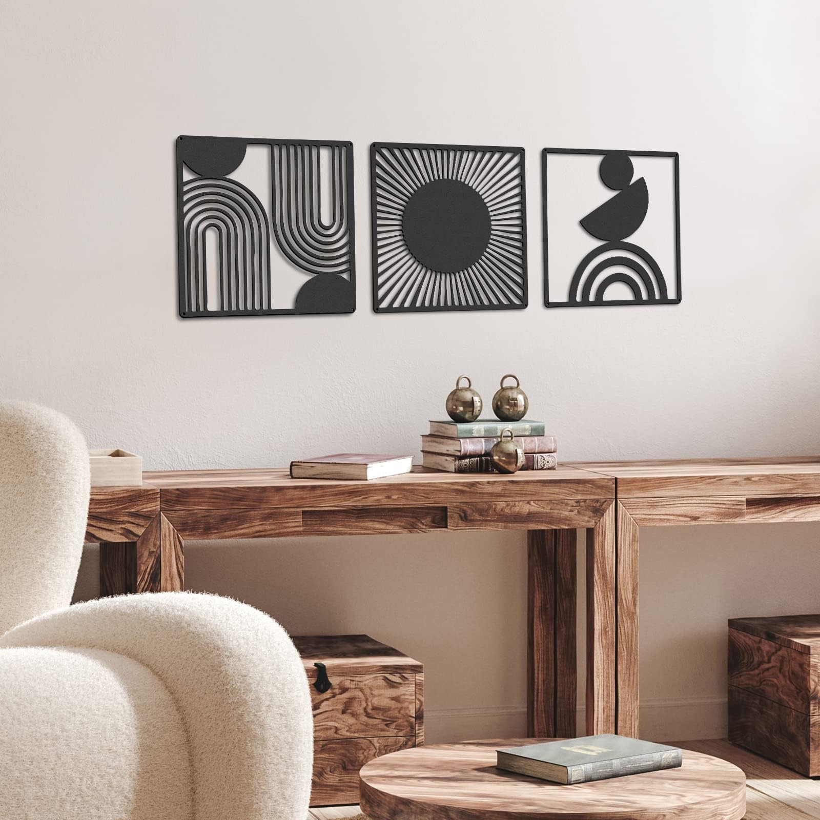 Amazon.com: 3 Pcs Black Metal Wall Decor Boho Abstract Wall Art Mid ...