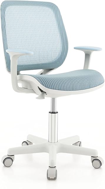 COSTWAY Dziecięce krzesło biurowe, obracane o 360°, wysokość siedziska 43-55 cm, z regulacją wysokości, krzesło młodzieżowe, ergonomiczne z kółkami, krzesło obrotowe z oparciami i dla