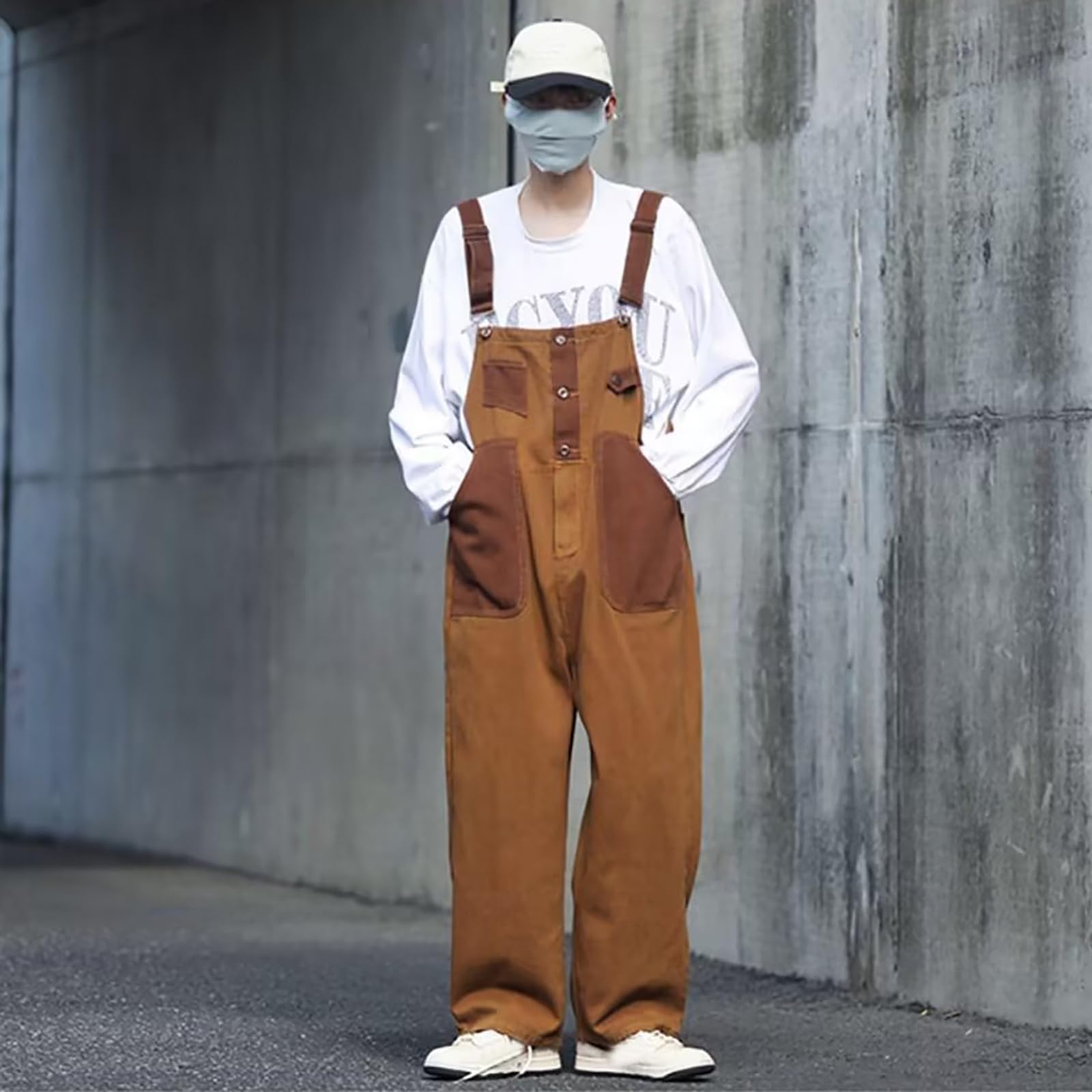 Peto para hombre, mono cargo de trabajo, Y2K, mono con tirantes, peto, retro, holgado, estilo americano, ropa de calle, vintage
