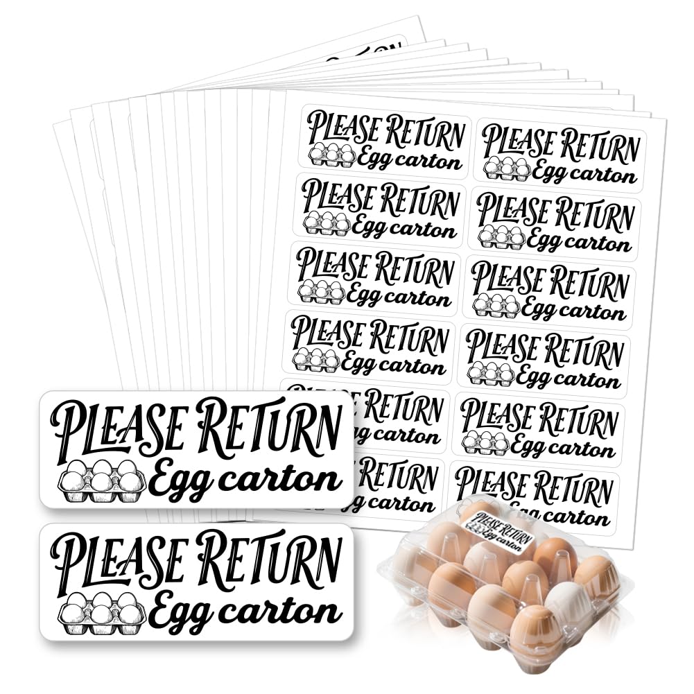 GOMAKERER 180 Pcs Farm Fresh Egg Carton Labels, Please Return Egg Carton Stickers Waterproof PET Adhesive Egg Packaging Sticker for Box Container Carton Farm Supplies