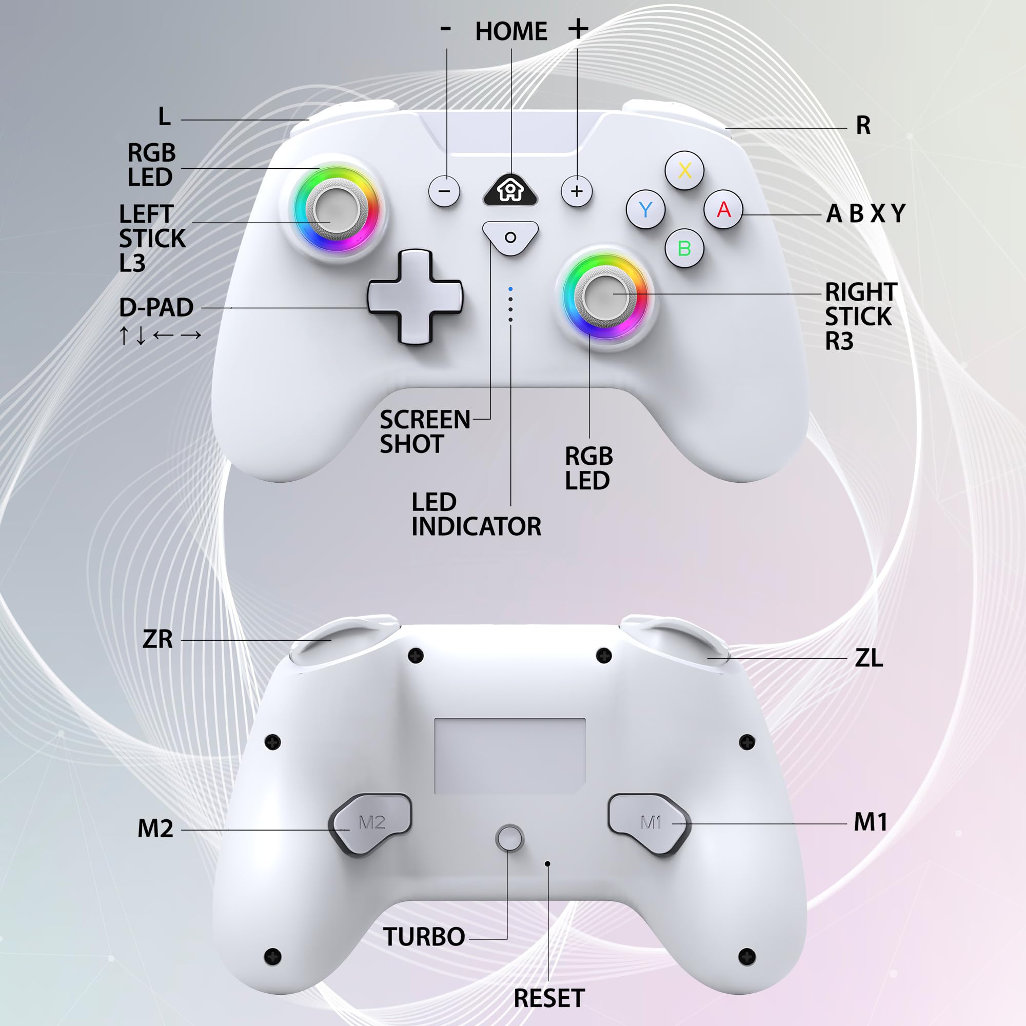 SUBSONIC - Joystick Senza Fili per Switch/Switch 2 – Wireless Controller Bluetooth con LED, Vibrazione e Giroscopio - Bianco