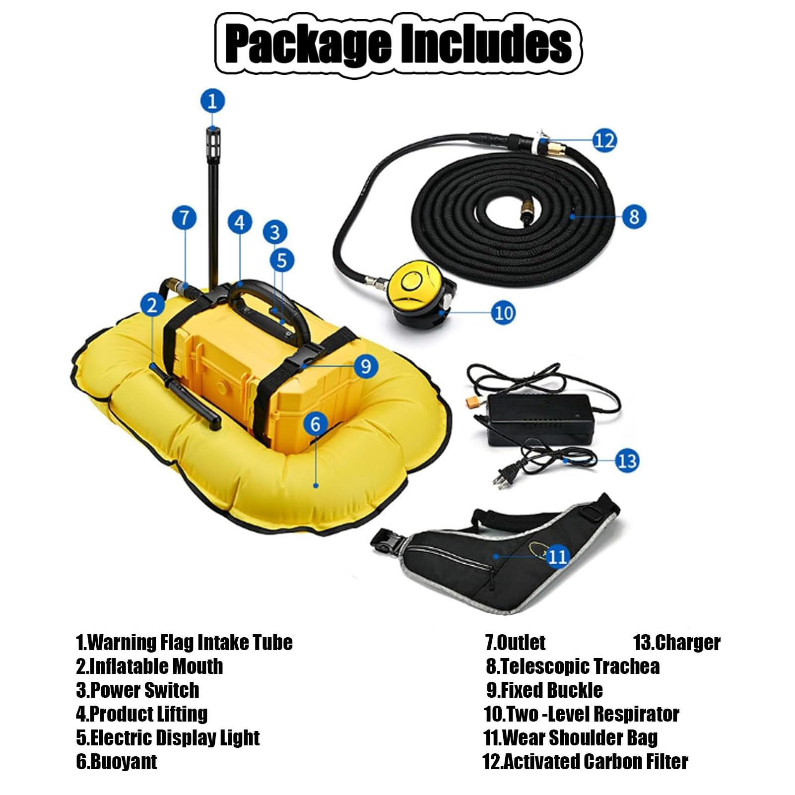 RayGenius Respirateur de plongée électrique, kit d'équipement de Respiration sous-Marine pour la plongée sous-Marine, Refroidissement par Eau en Circulation sans Fil.,D4000-Yellow