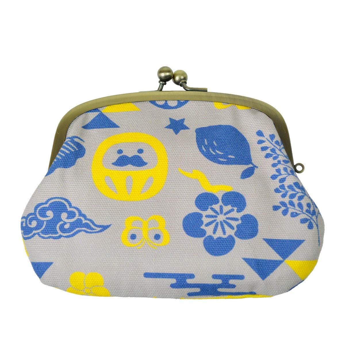inokichi Parent-Child Clasp Purse Purse for Parent-Child Coin Purse Kyoto Japanese Pattern Japanese Modern Lucky Invitations Daruma Fukumaneki, fukumaneki - grey,