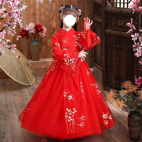 XDWZUA - Vestido de Hanfu para niña, disfraz tradicional chino para festivales Cheongsam (color blanco garabato de dinosaurio 4, talla 6)