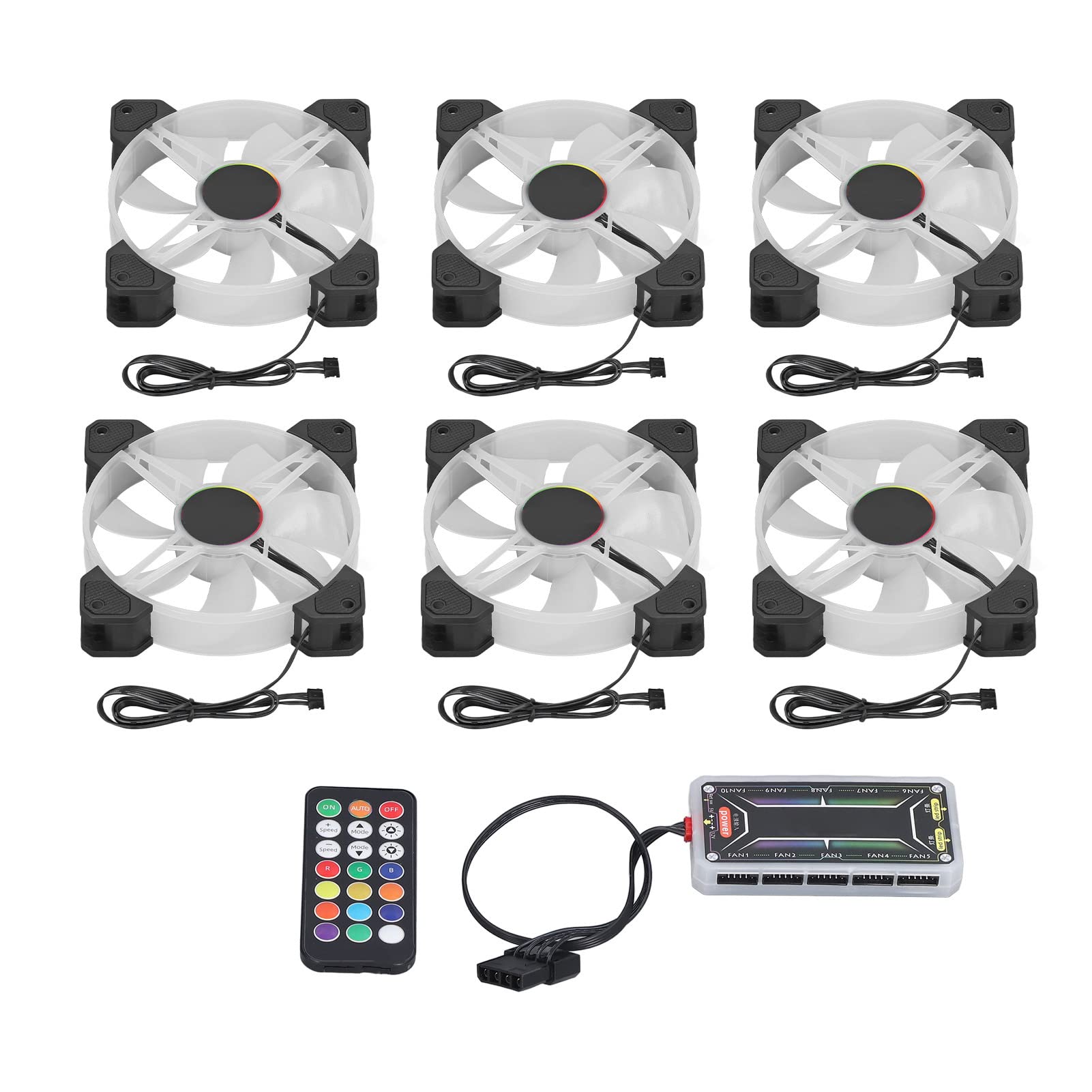Ventola per Case Computer RGB Ultra Silenziosa da 120 Mm con Telecomando per Raffreddamento con Riduzione del Rumore del Telaio del PC, ABSScope a Risparmio Energetico, Confezione da 6 per