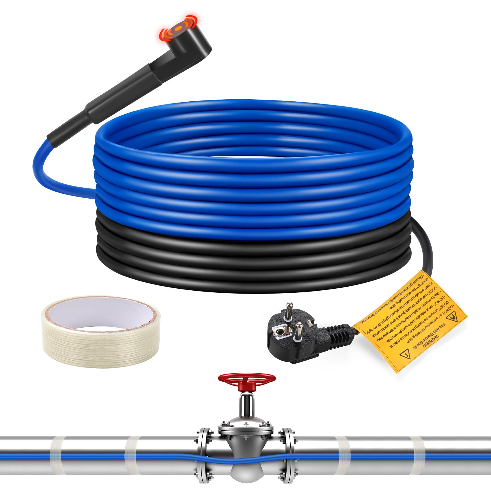 Cavo Riscaldante Antigelo per Tubi,Ci-Fotto Cavo Scaldante Autoregolante 6M Termostato Integrato per Proteggere Tubature dell'acqua,Tubature Domestiche in Metallo/Plastica,Scarichi e Lavandini (15W/M)