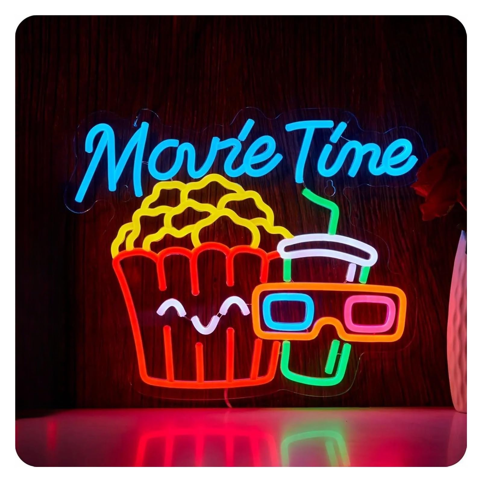 LEMST Sign Lamp Movie Time Neon Sign Popcorn Cinema LED Light Brightness Adjustable for Wall Decor for Film Cinema Room Party 41.91cm×32cm