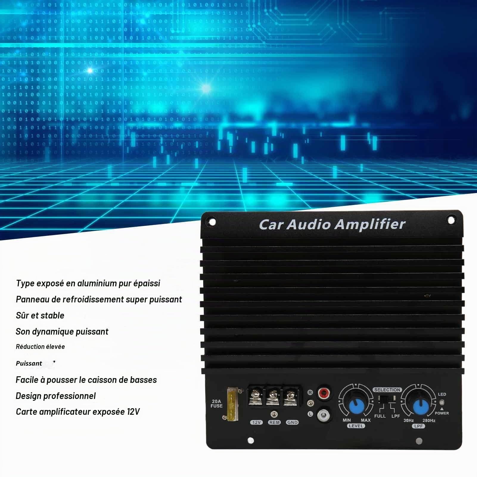 Carte D'amplificateur Haute Puissance Audio de Voiture FK205 1000 W, Carte D'ampli de Caisson de Basses de Véhicule Puissant 12 V Pouvant Pousser Un Woofer de 8 Pouces à 12