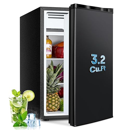DollarDash Compact Refrigerator 3.2 Cu.Ft Mini Fridge with Freezer, 7-Temperature Settings Single Door Compact Refrigerator, Adjustable Thermostat & Removable Shelves for Dorm Apartment (1 Door) - 3.2Cu. ft./126 cans - 1-Black
