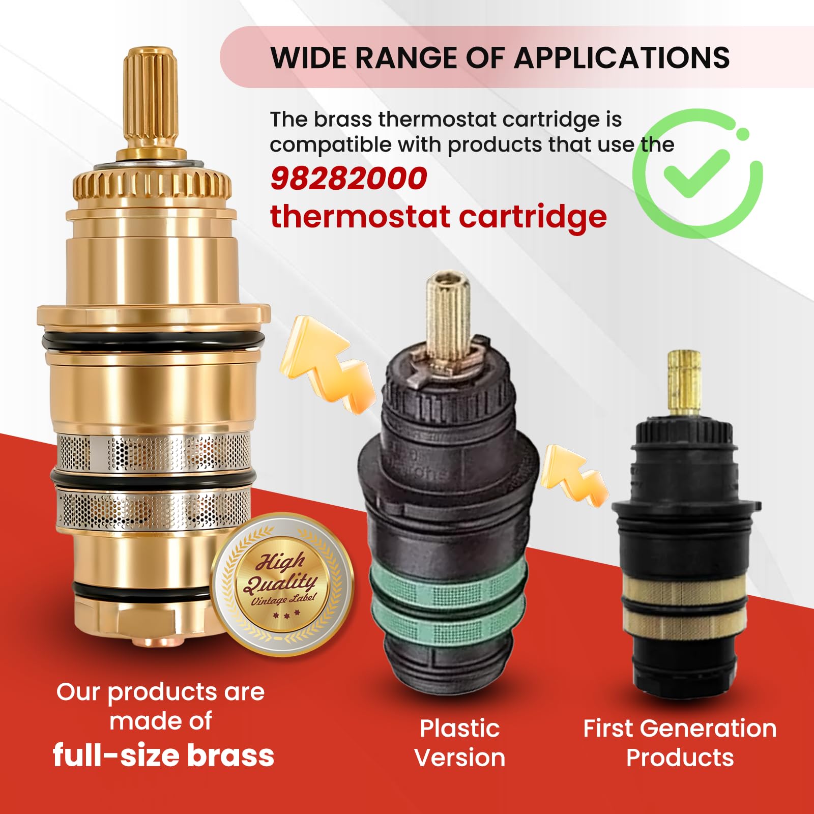 Cartucho termostático 98282000, compatible con Hansgrohe 98282000, se adapta al núcleo de válvula de ducha 98282 T30, control preciso de temperatura, actualización de latón duradero (reemplaza la