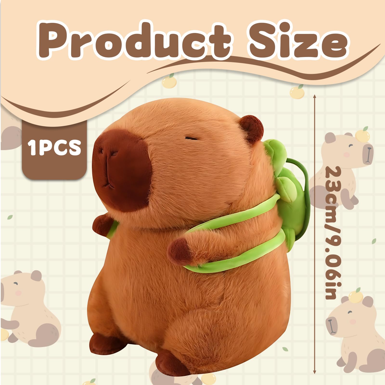 BeoTnp Capybara Plush, Cute Stuffed Animal with Turtle Backpack, 23cm Cotton Plushie, Soft Capybara Toy for Kids Boys, Girls - Image 2