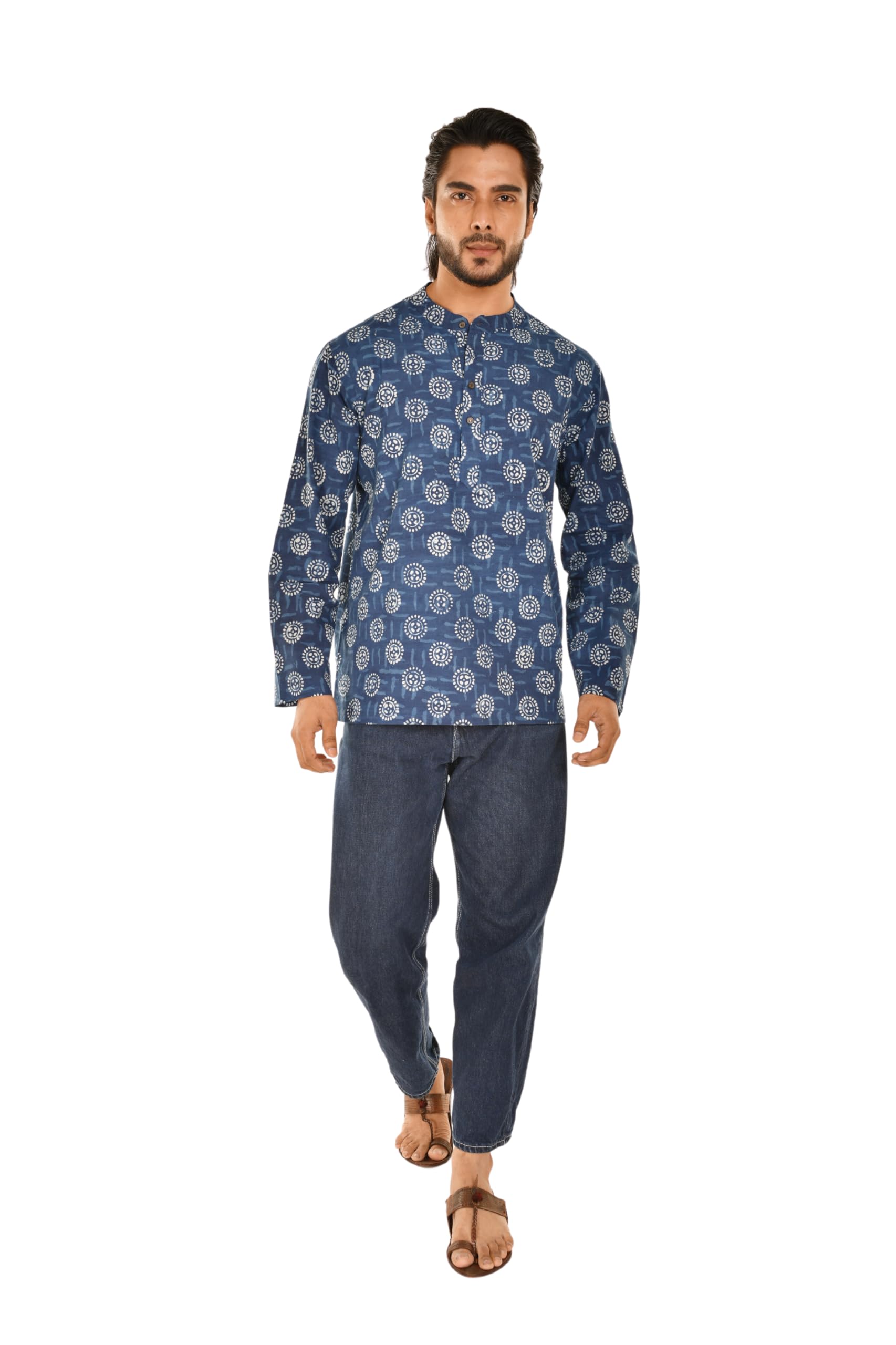 Men’S Short Kurta | Comfortable 100% Cotton Ethnic Kurta for Casual Wear, Festive Occasions & Daily Use | Stylish Traditional Kurta for Men Blue-image-16