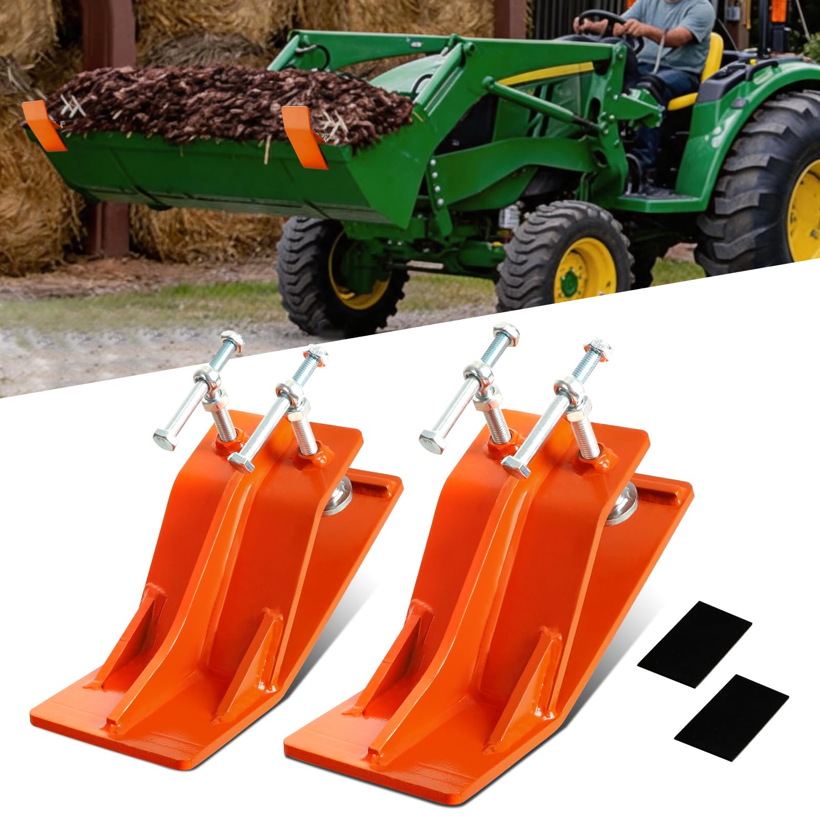 Traktor-Eimer-Schutz, 12,7 cm breit, Eimerkante, rutschfest, zum Entfernen von Schnee, Blättern, Kies, mit rutschfester Stahlplatte, Orange, 2 Stück