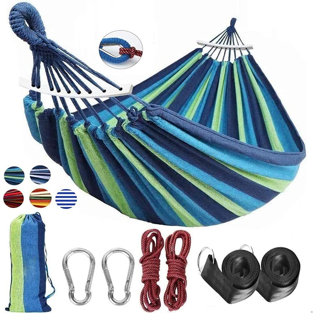 KSZJSDOutdoor Cotton Hammock Portable Hammock with Hanging Straps & Carrying Bag,Double Hammock,Canvas Cotton Hammock for Patio Porch Garden Backyard Lounging Outdoor And Indoor