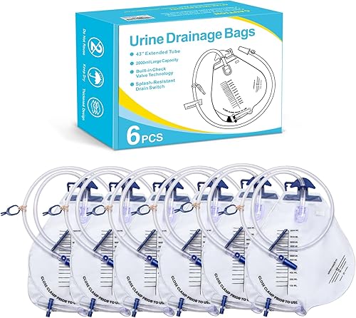 Bolsas de drenaje urinario 2000ML con 6 piezas, bolsas de catéter con válvula antirreflujo, bolsas de orina con tubo de drenaje, clip y gancho para