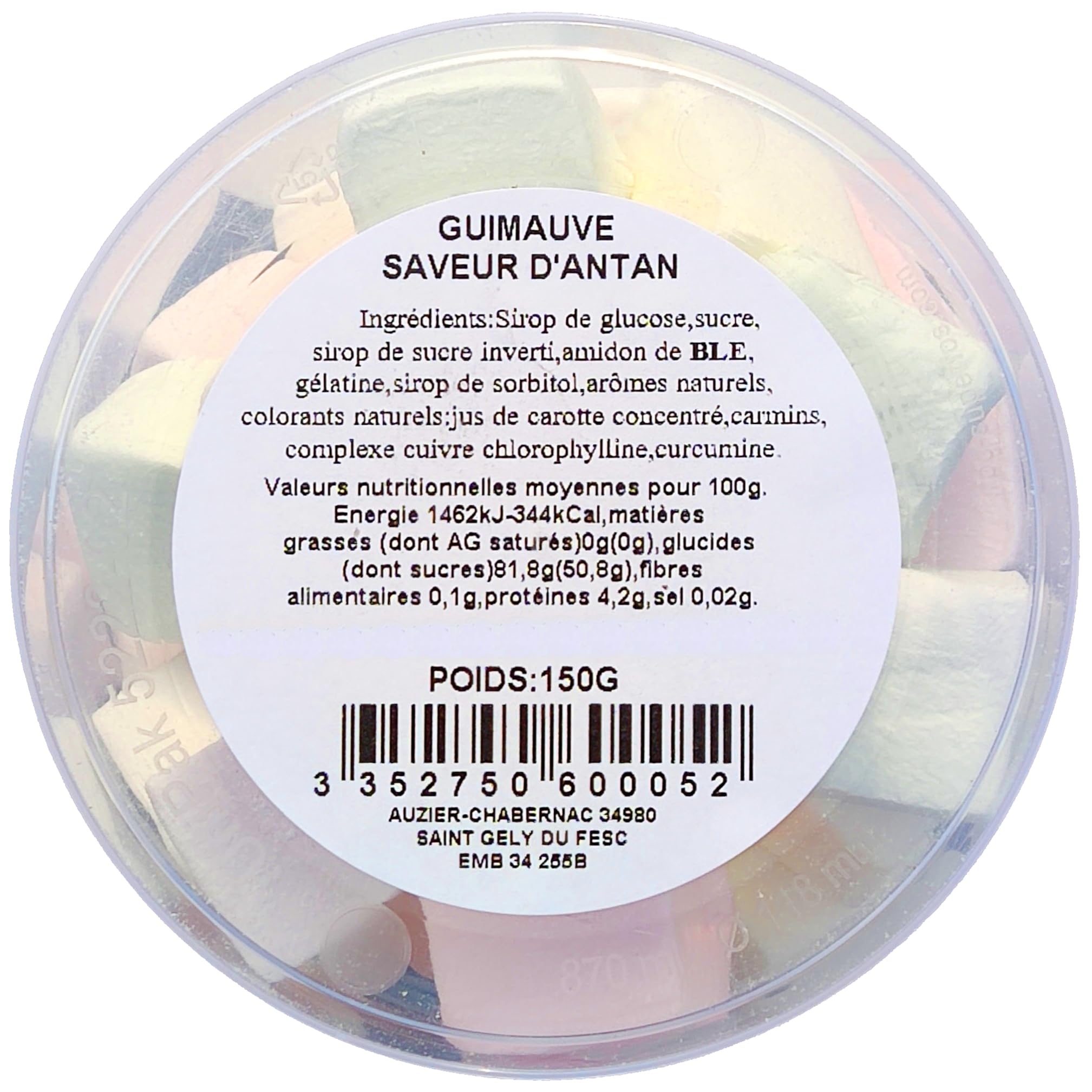 AUZIER CHABERNAC - Confiserie de Tradition - Guimauve conditionnée en pot : (Lot 1 Pot 150g Saveur d’antan : Anis, violette, citron, mandarine, fleur d'oranger.)