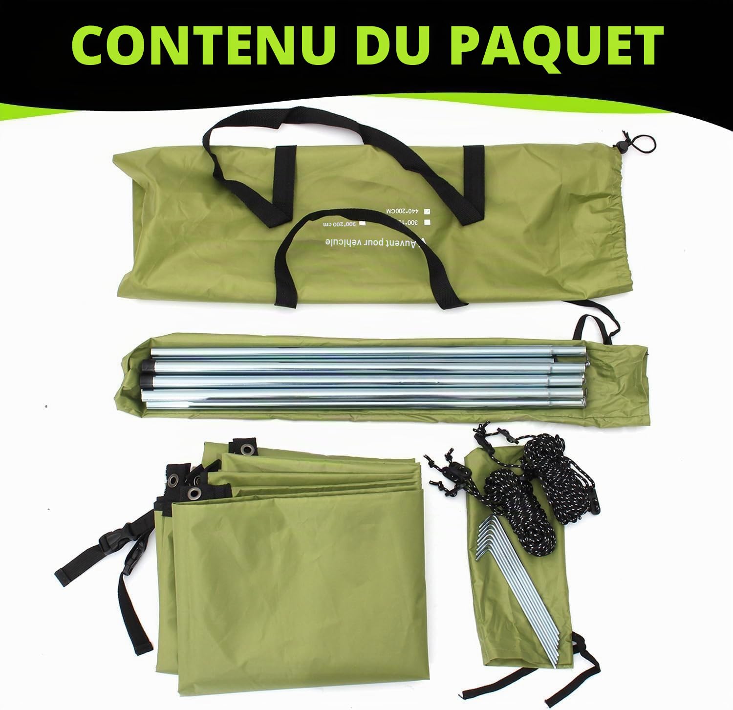 Auvent Voiture Imperméable, Voile D'ombrage, Tente Arrière Camping | Protection UV, Auvent Voiture, Bâche, Idéal pour Voitures et SUV, Camping en Plein Air, Montage Latéral/Arrière 300 x 200 cm