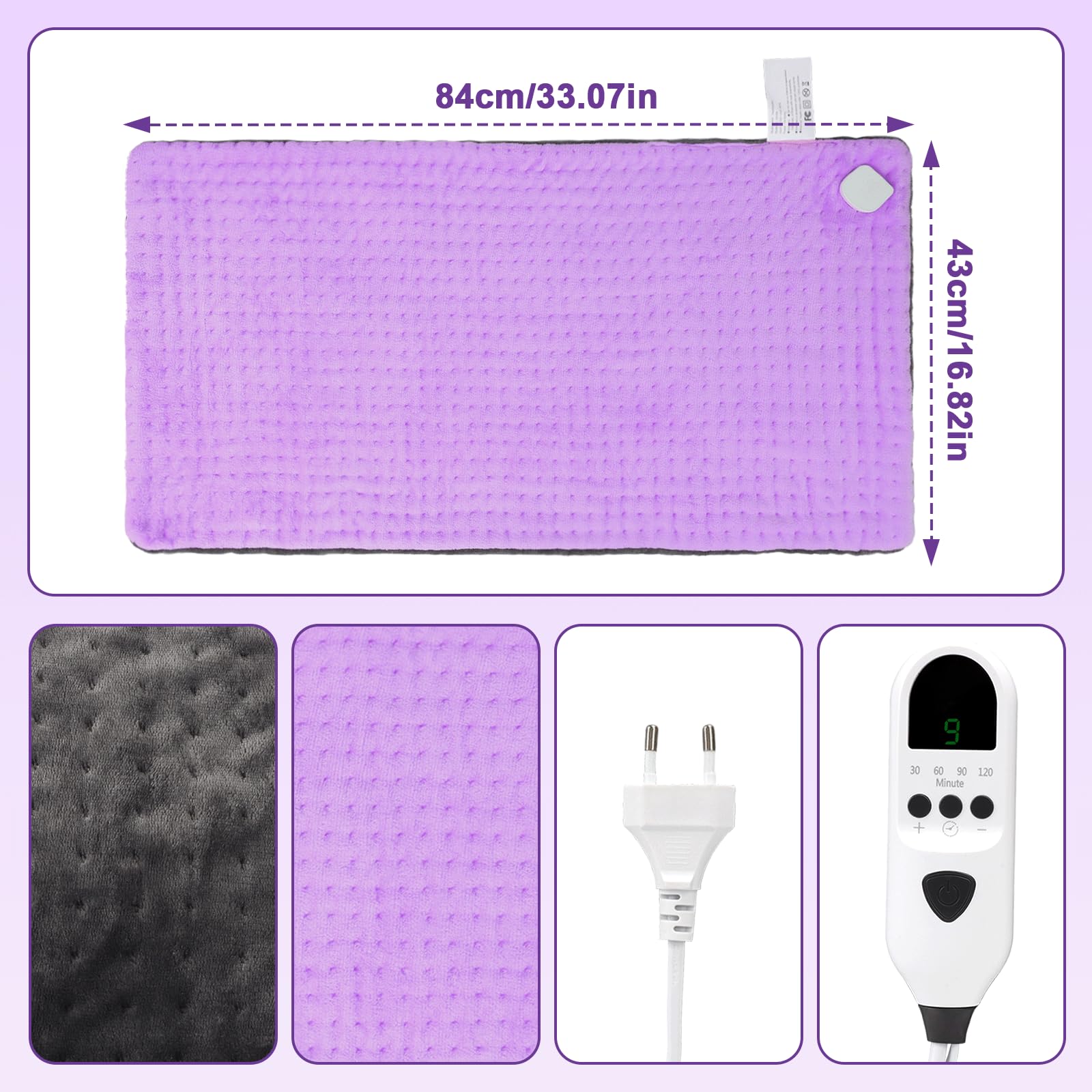 Dechoga Tappetino riscaldante in flanella a doppio strato, regolatore di temperatura a 9 passaggi e 4 timer, lavabile in macchina, morbido e pro-pelle, per collo, spalle, schiena e addome