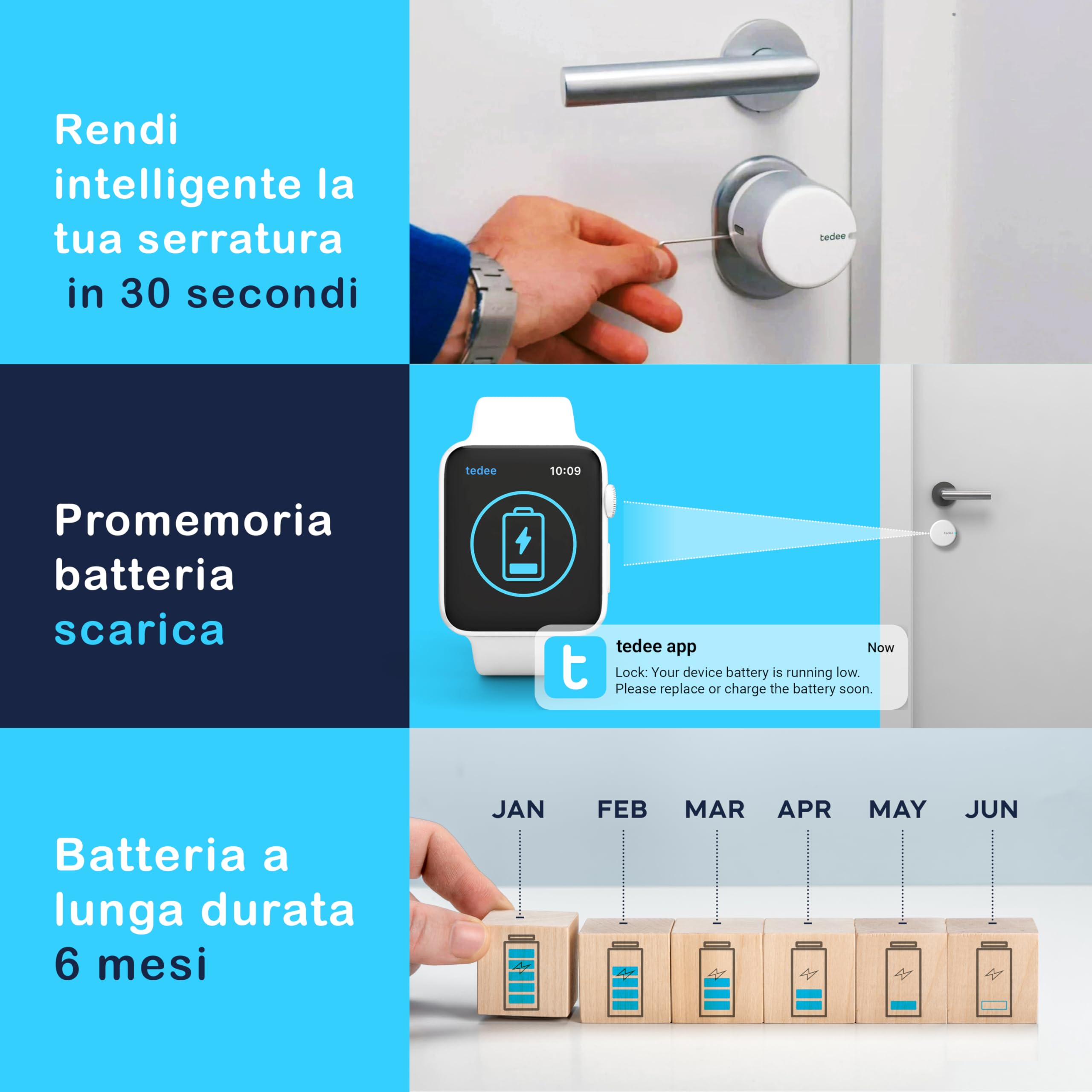 tedee Go Serratura Smart senza Conversione, Elettrica Keyless Access con Certificazione AV-TEST, Serratura Sicura per Porta con Chiusura Automatica e App, Sicurezza Casa Smart Lock, Argento