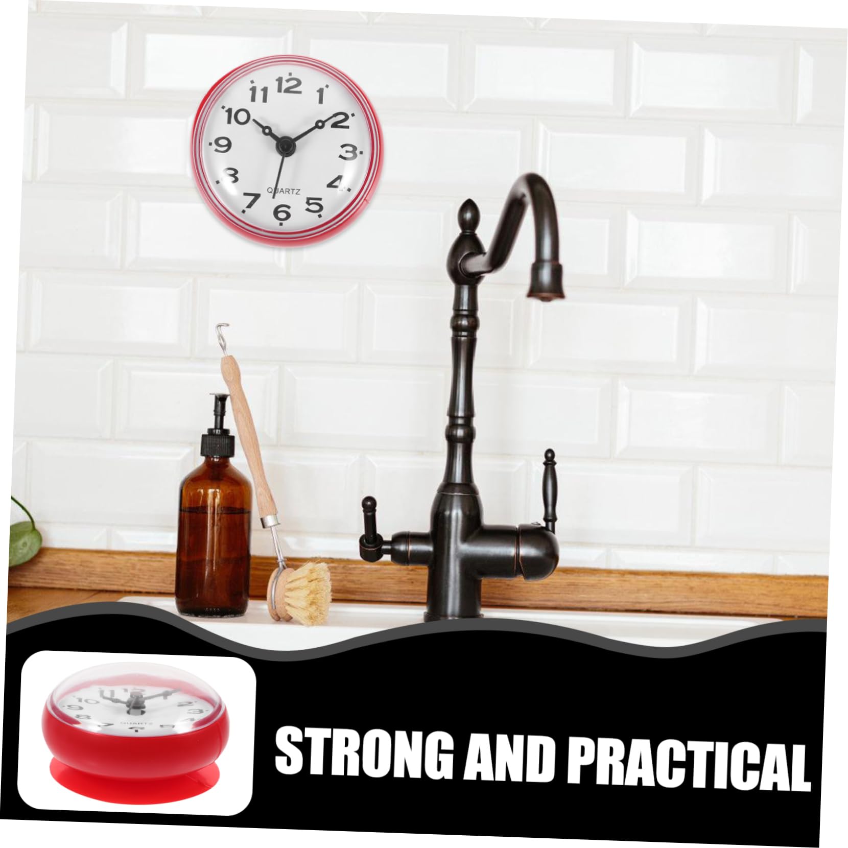 STOBAZA Shower Wall Clock with Cup Stylish Display for Bathroom Kitchen Spa More for Humid Environments Decorative Wall Clock No Battery