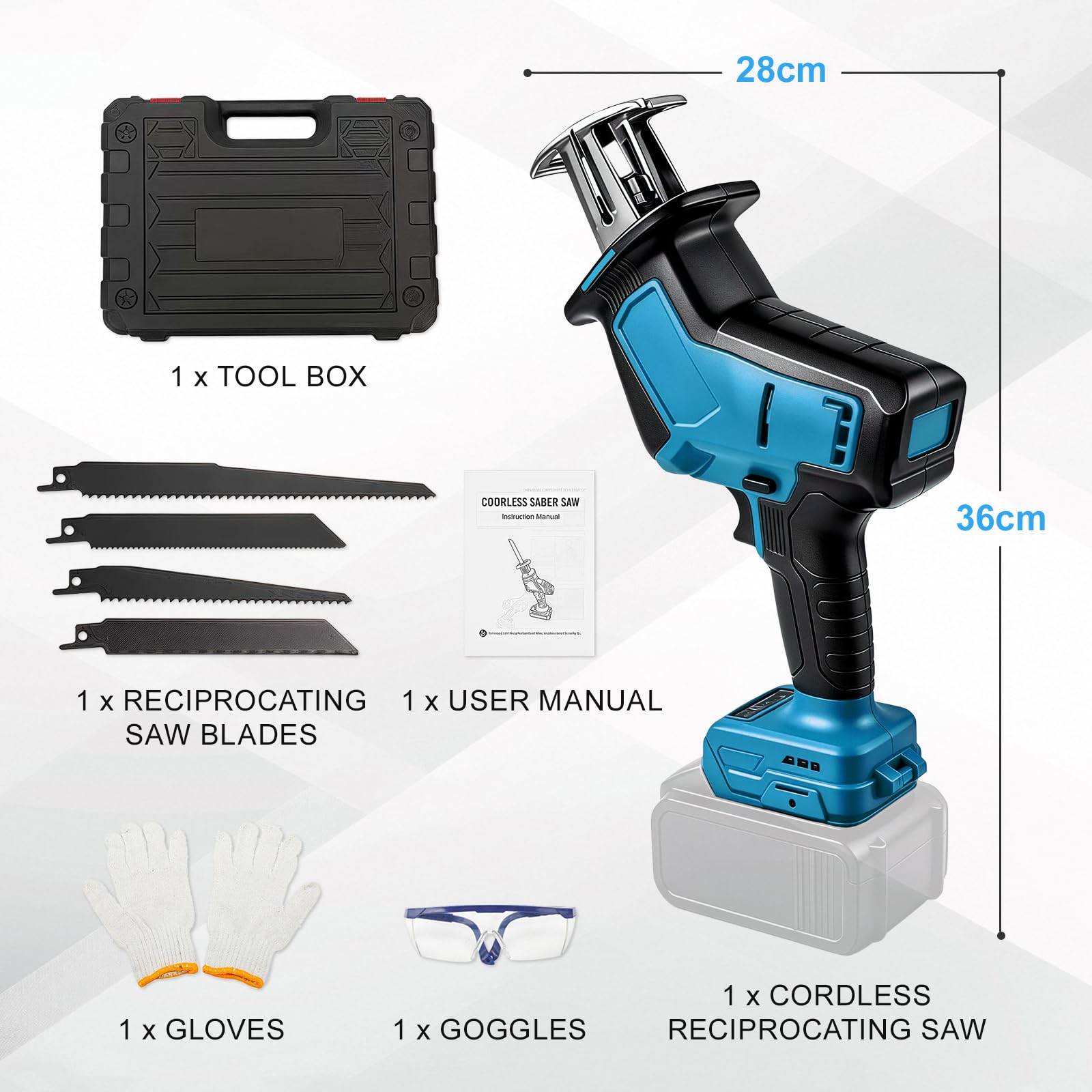 Sierra de sable con batería, compatible con batería Makita de 18 V (sin batería), 4000 SPM sin escobillas con 4 hojas de sierra y maletín de plástico, para cortar madera y PVC