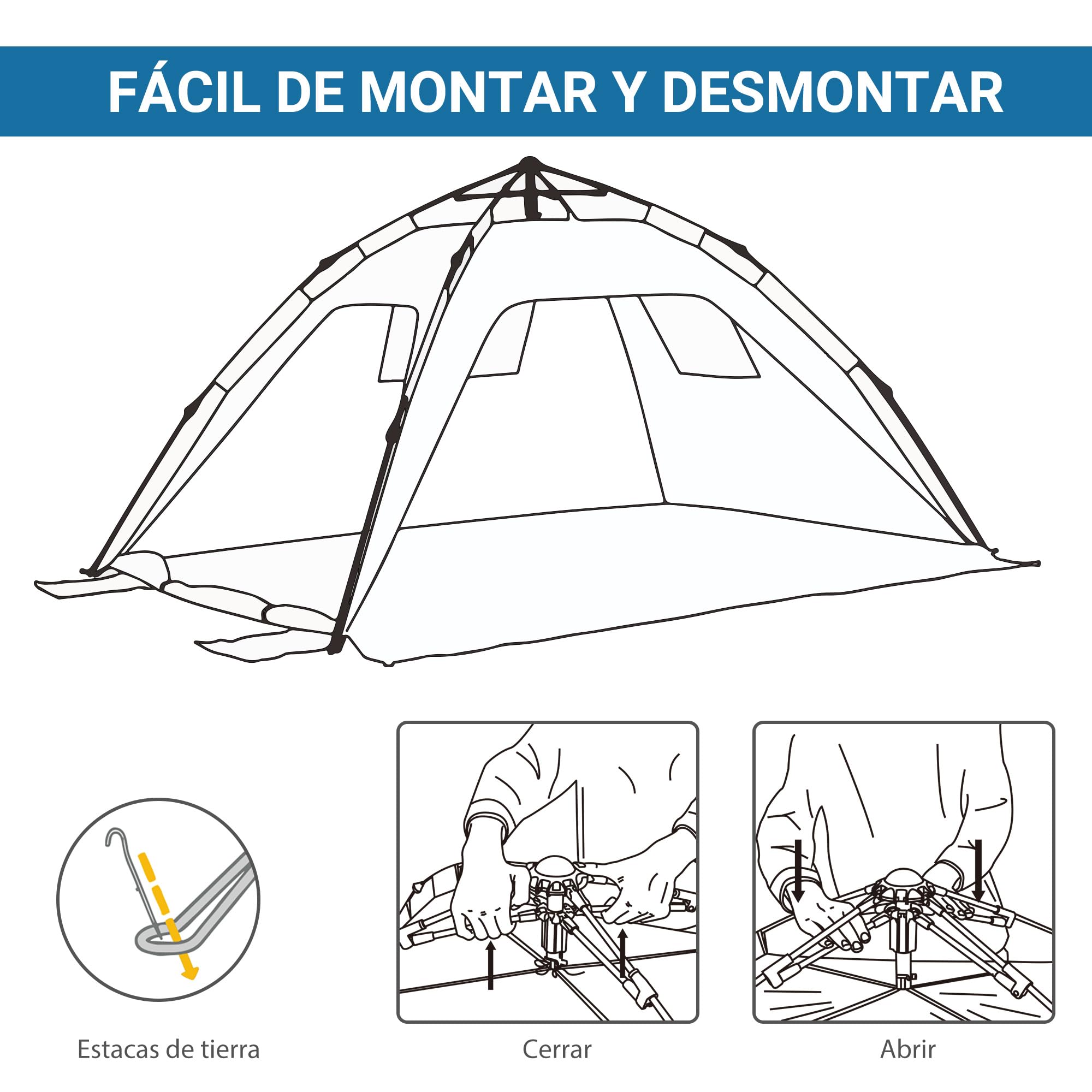 Outsunny Tienda de Playa Plegable Carpa de Playa Pop-up para 1-2 Personas con Protección UV Impermeable Bolsa de Transporte para Parque Camping 220x173x120 cm Azul Claro