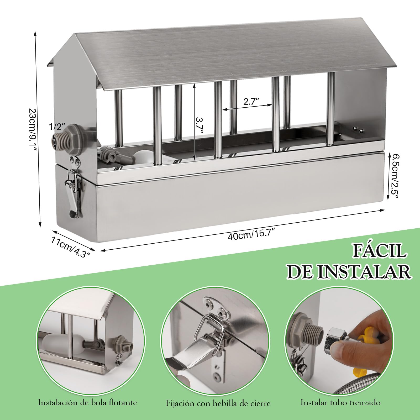Dispensador automático de agua de pollo de acero inoxidable Bebedero de Palomas, Comedero AutomáTico Para PáJaros de Gran Capacidad, Bebedero de Pollos, Adecuado Para Codornices, Palomas