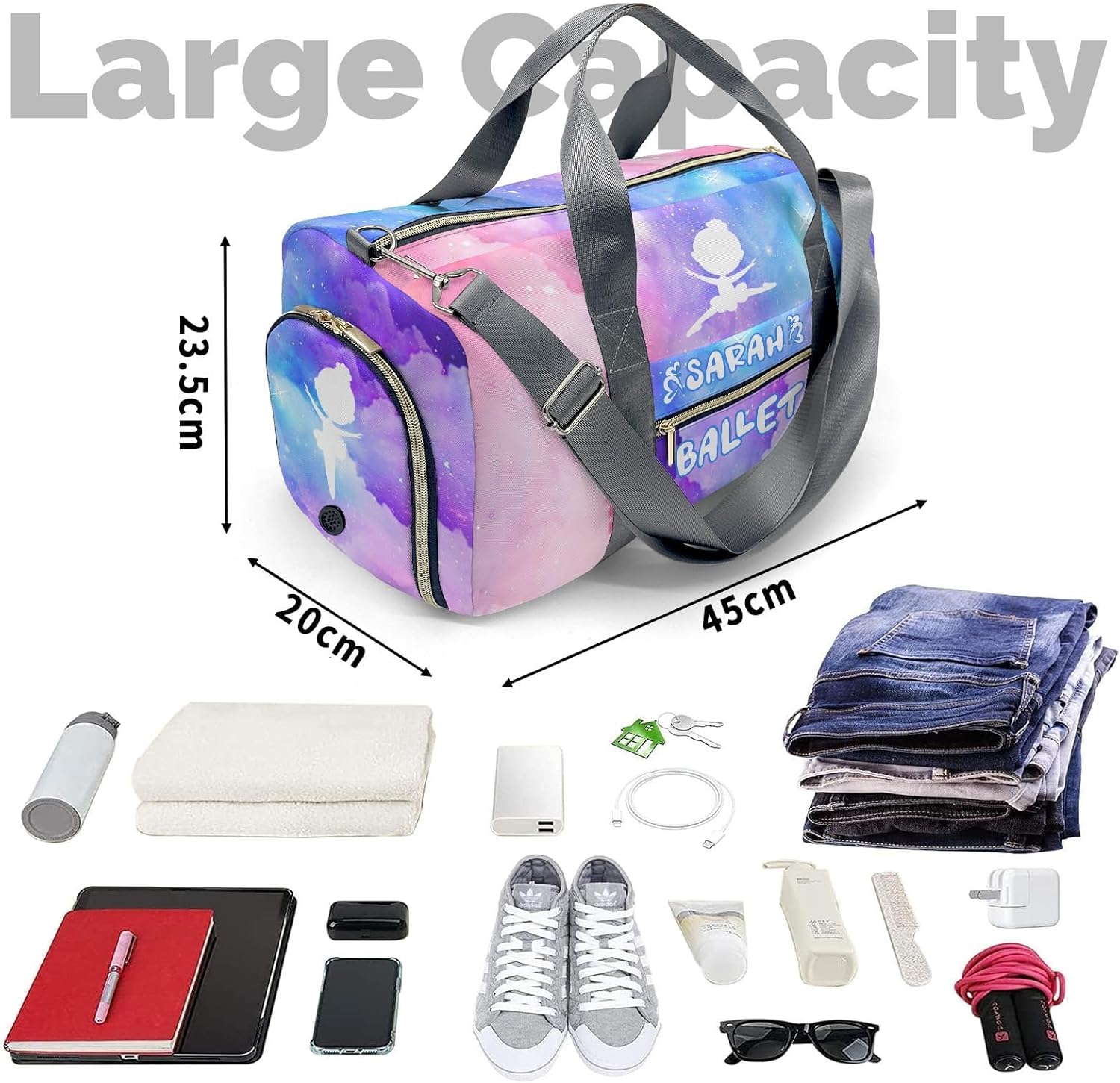 XOZOTY Gym Bags Ballet Girls Colorful Starry Duffel Bag Adjustable Shoulder Strap Perform Training Travel Bag for Boys Girls Teens Women Men