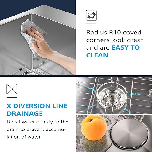 Miniatura 4 de Fregadero de cocina de 33 x 22 pulgadas, montaje superior caído, calibre 16, radio apretado, cuenco individual, fregadero de cocina de acero