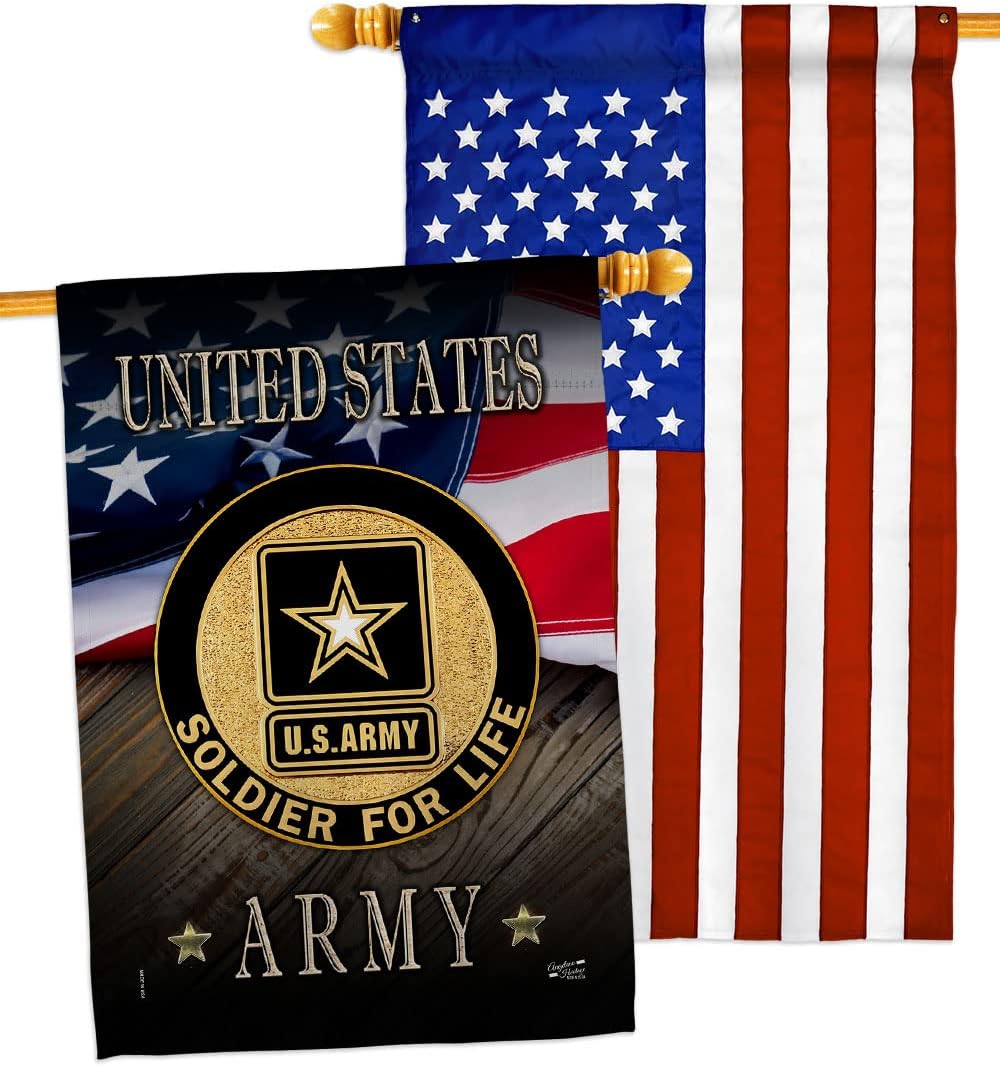 US Army Soldier for Life House Flag - Pack Armed Forces Rangers United State American Military Veteran Retire Official USA Applique - Banner Small Garden Yard Gift Double-Sided Made In 28 X 40