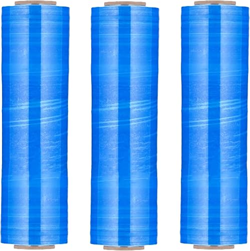 PSBM - Rollo de película elástica azul, paquete de 4, 17 pulgadas x 1476 pies, calibre 34, rollos de película elástica a mano oscuraopaca para